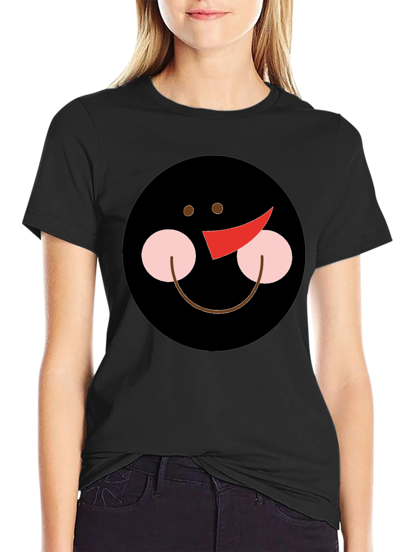 Snowman Face Graphic Black T-Shirt