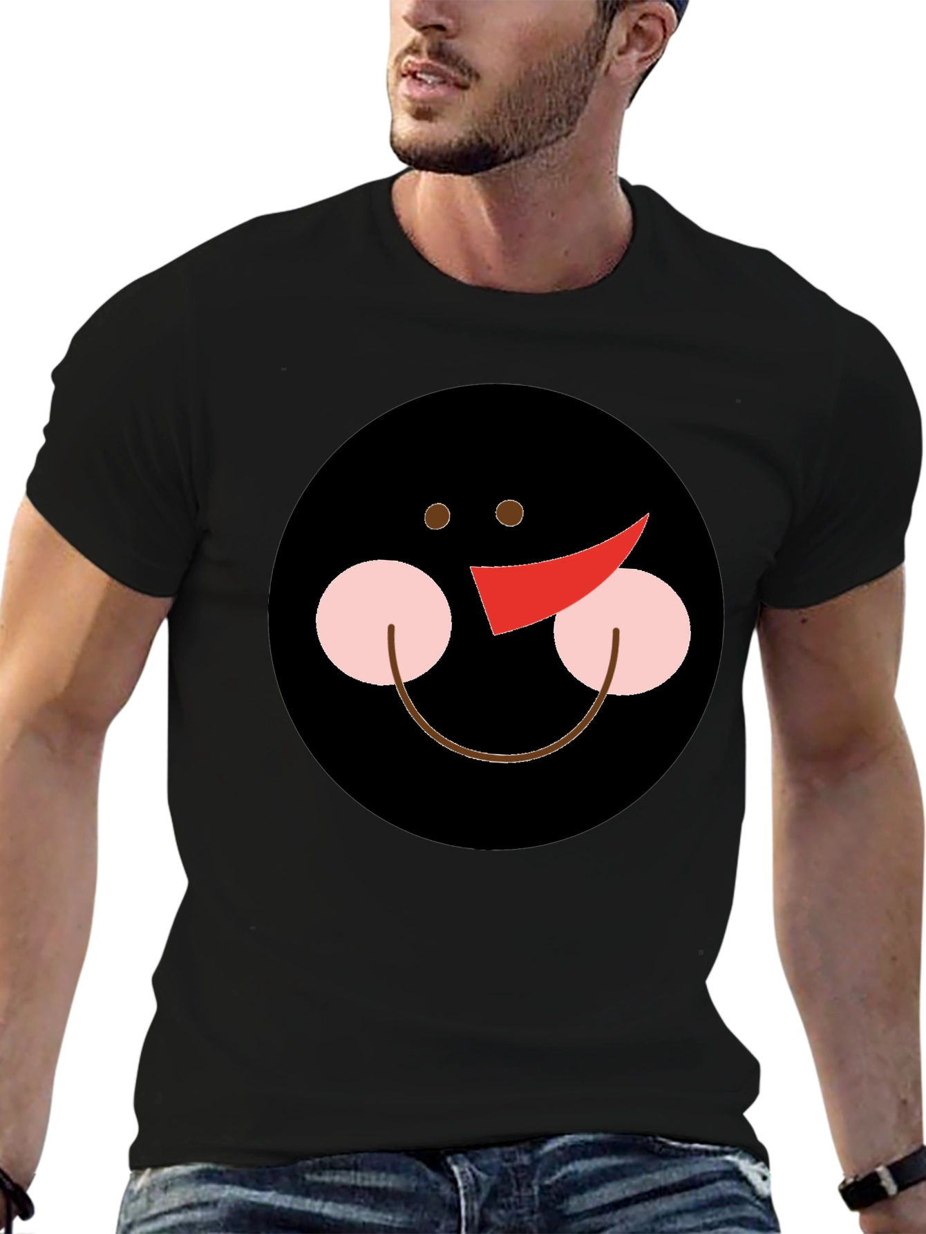 Snowman Face Graphic Black T-Shirt