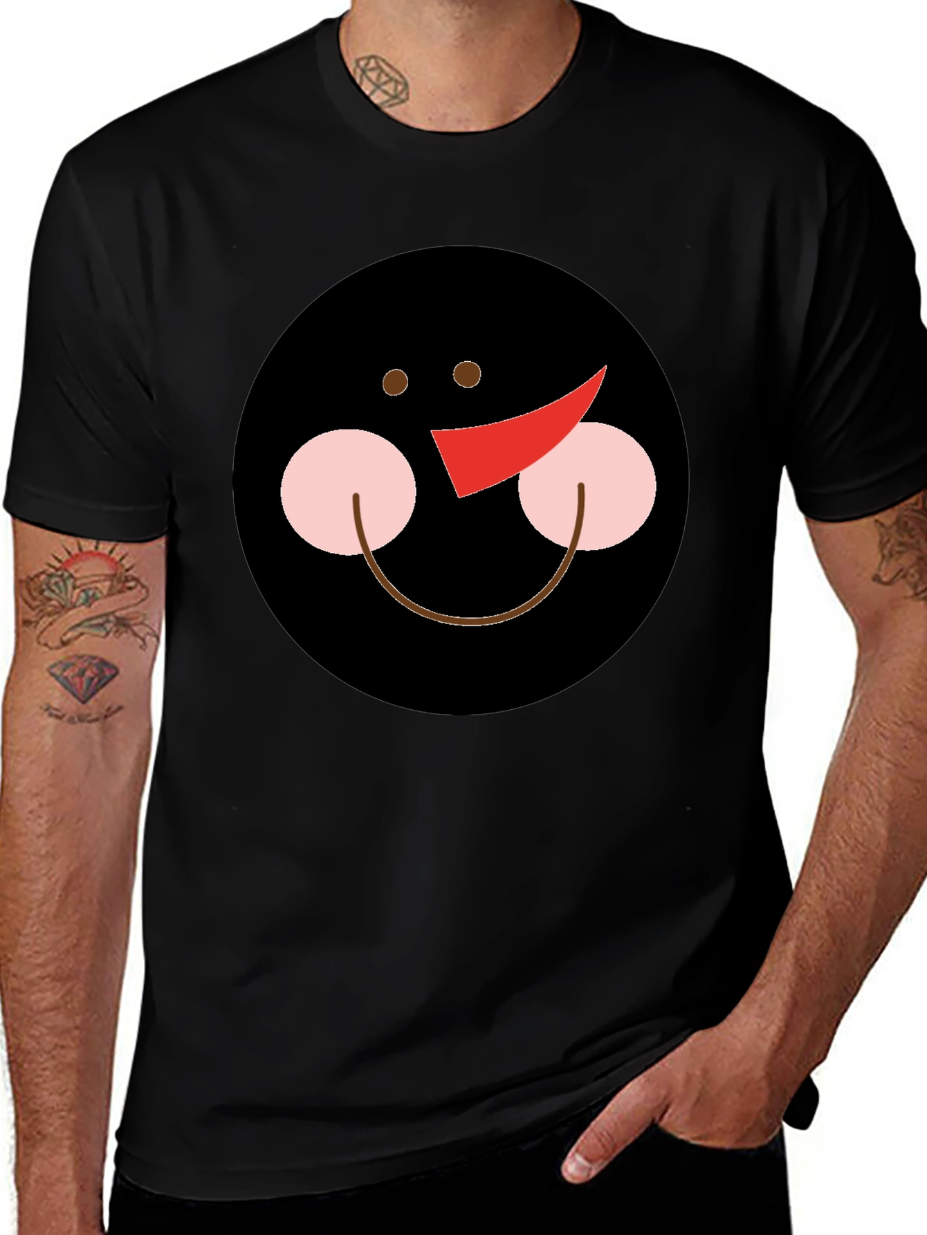 Snowman Face Graphic Black T-Shirt