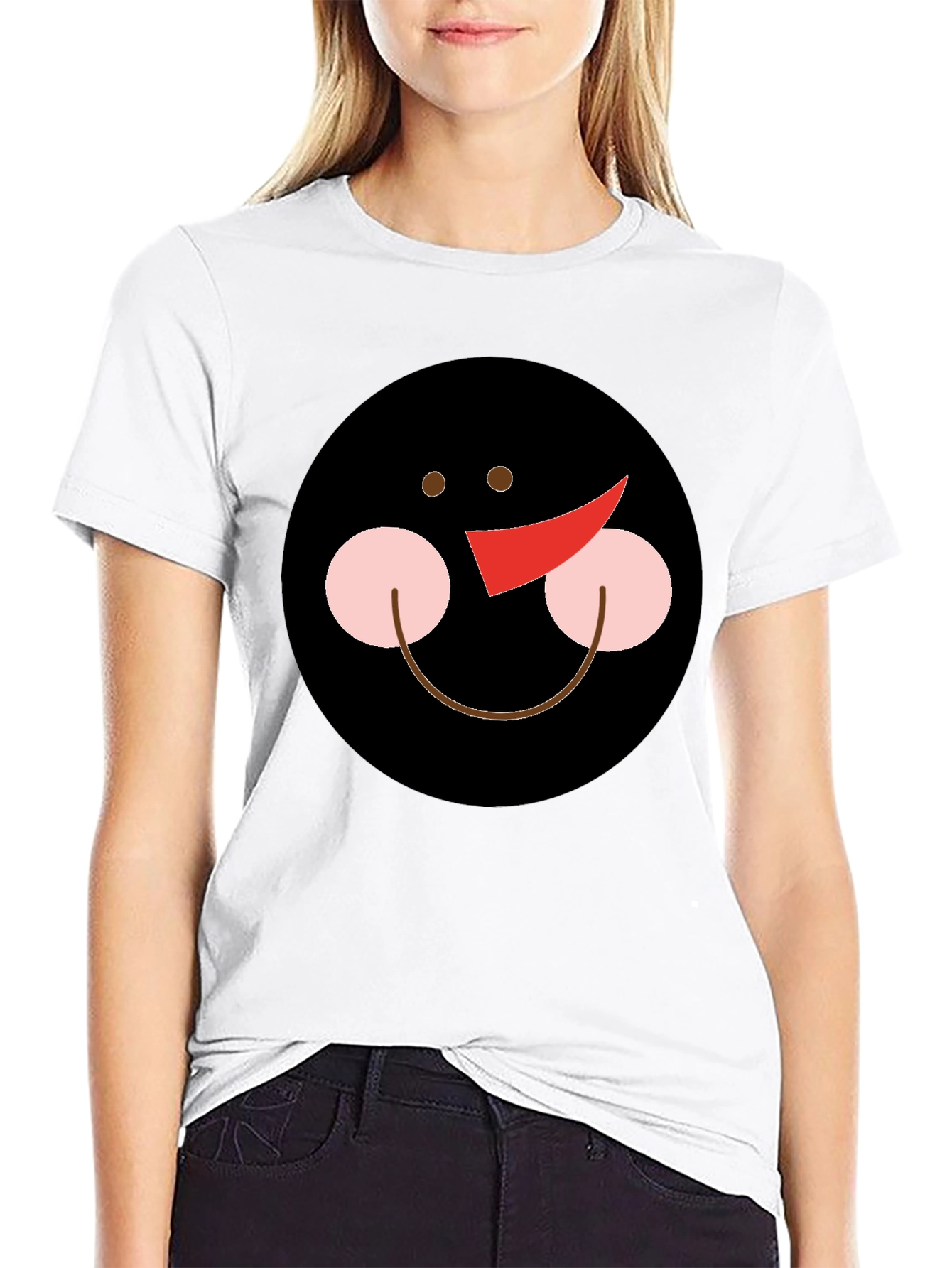 Snowman Face Graphic Black T-Shirt