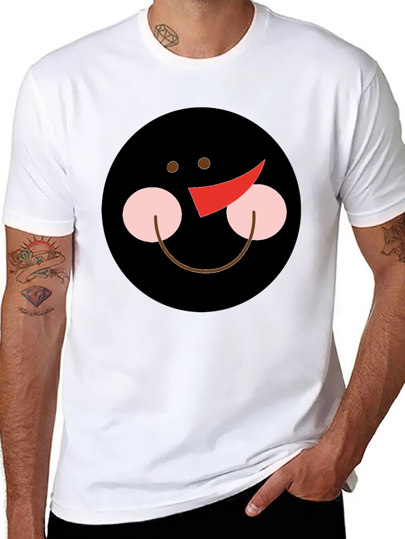 Snowman Face Graphic Black T-Shirt
