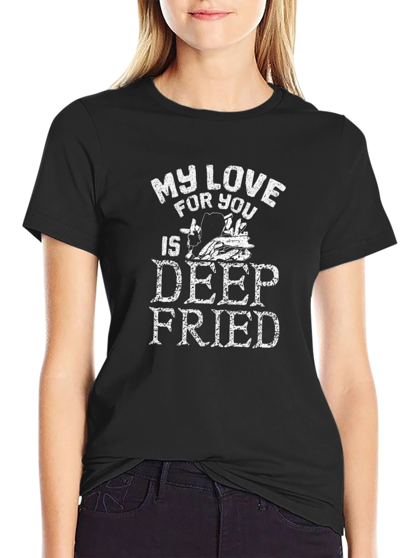 Deep Fried Love Black T-Shirt - Funny Foodie Tee