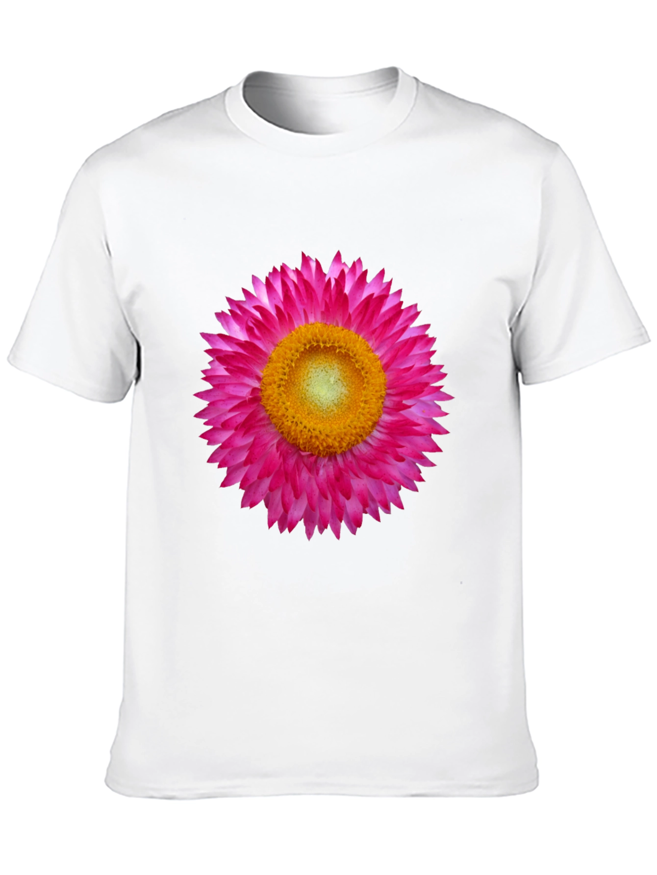 Black T-Shirt with Pink Strawflower Graphic