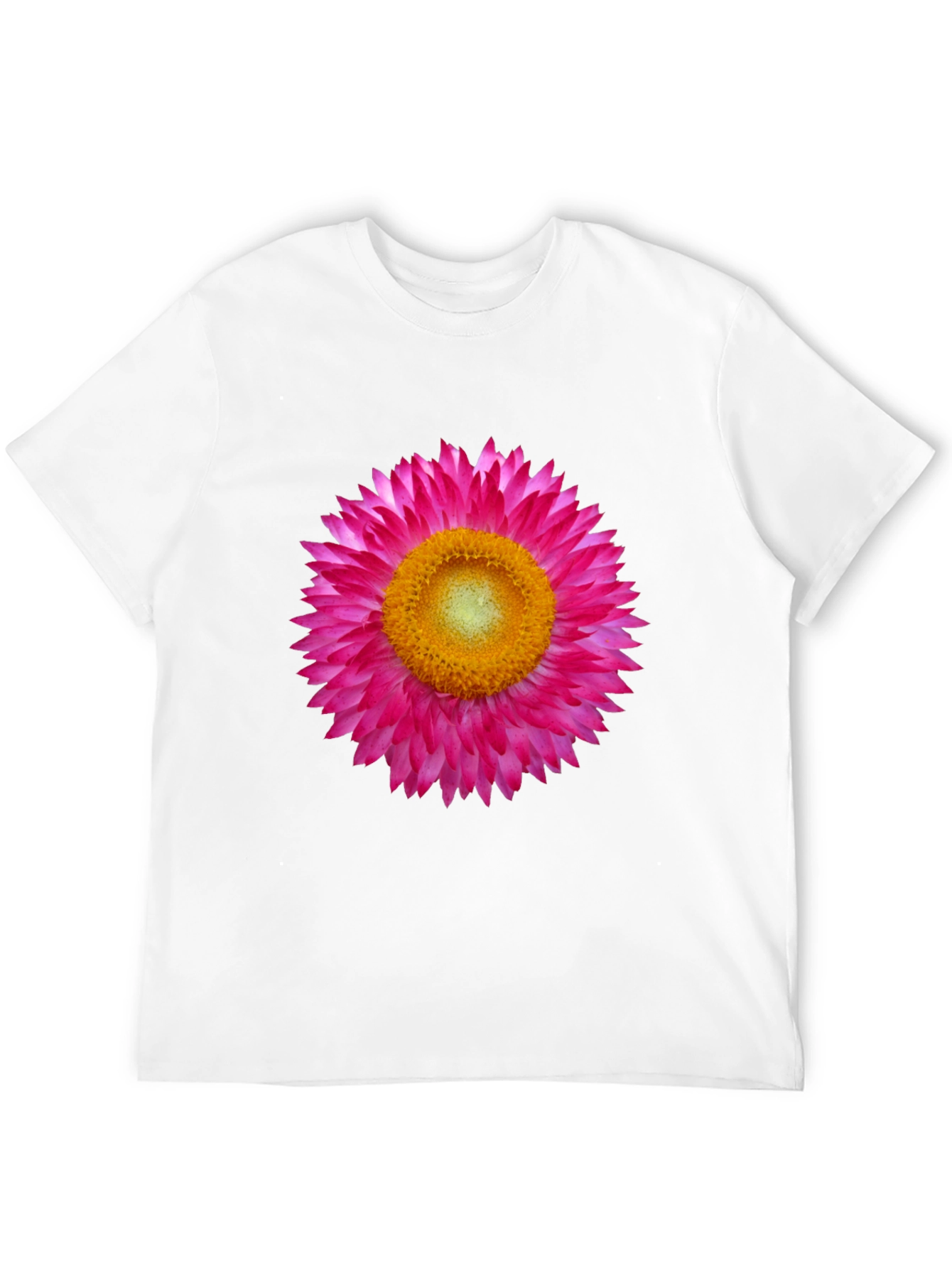 Black T-Shirt with Pink Strawflower Graphic