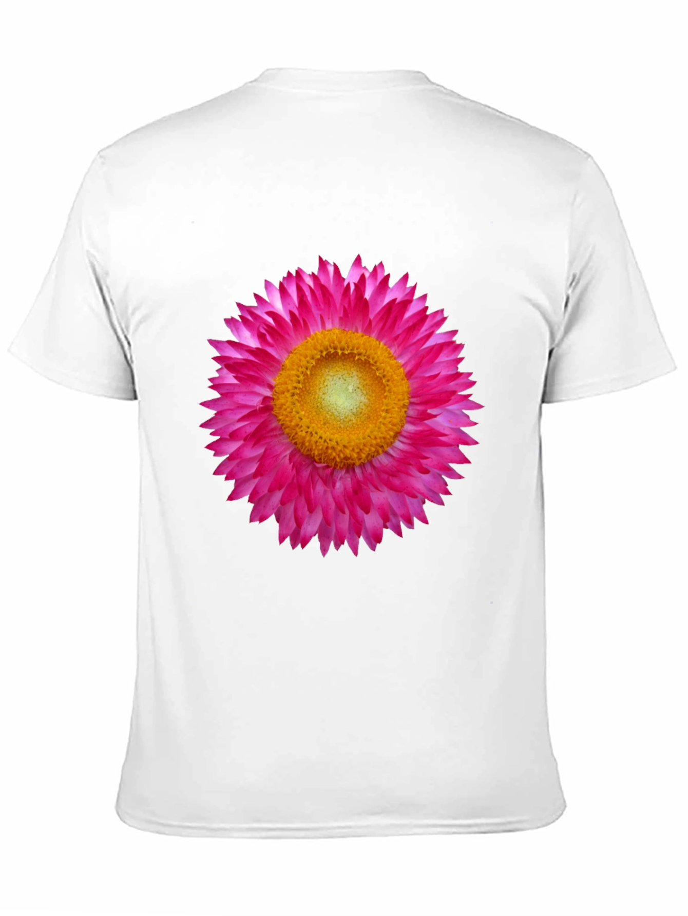 Black T-Shirt with Pink Strawflower Graphic