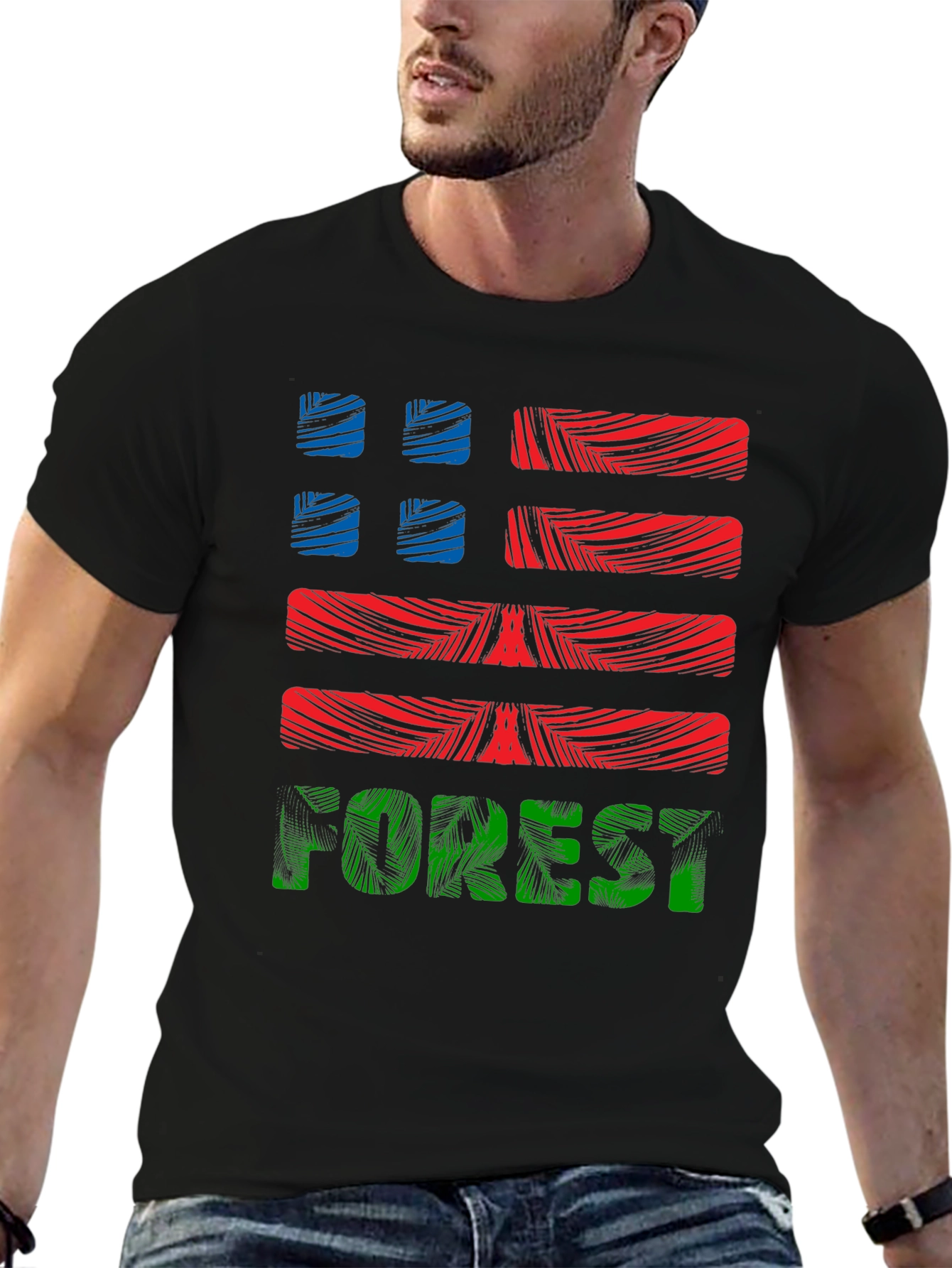 Forest Graphic Print Mens Black T-Shirt