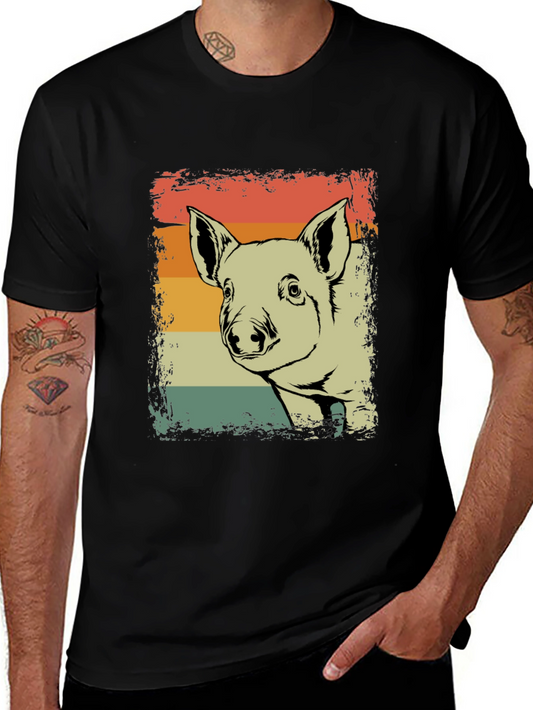 Retro Pig Graphic Tee - Vintage Style Piglet T-Shirt