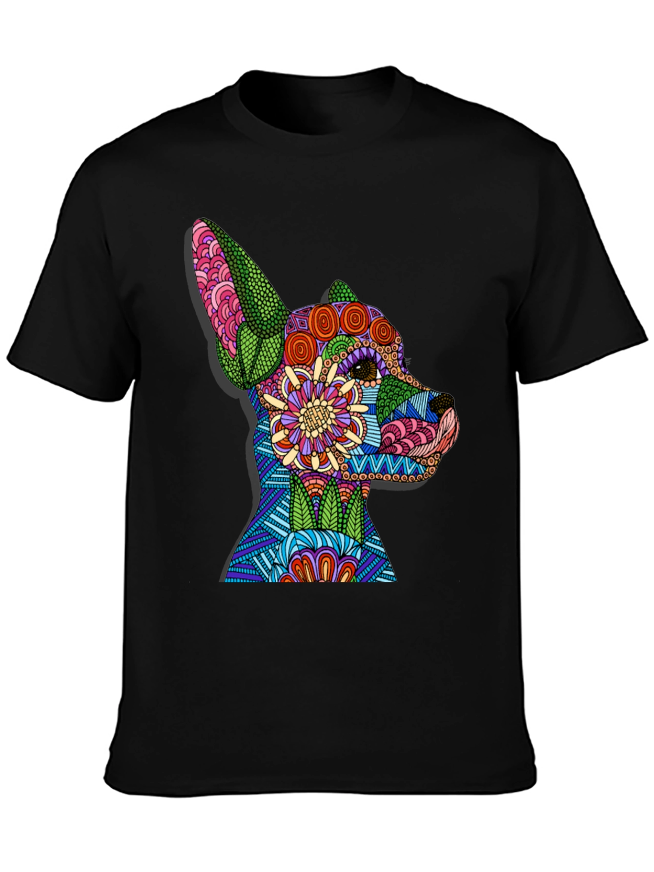 Dog Mandala Art Black T-Shirt