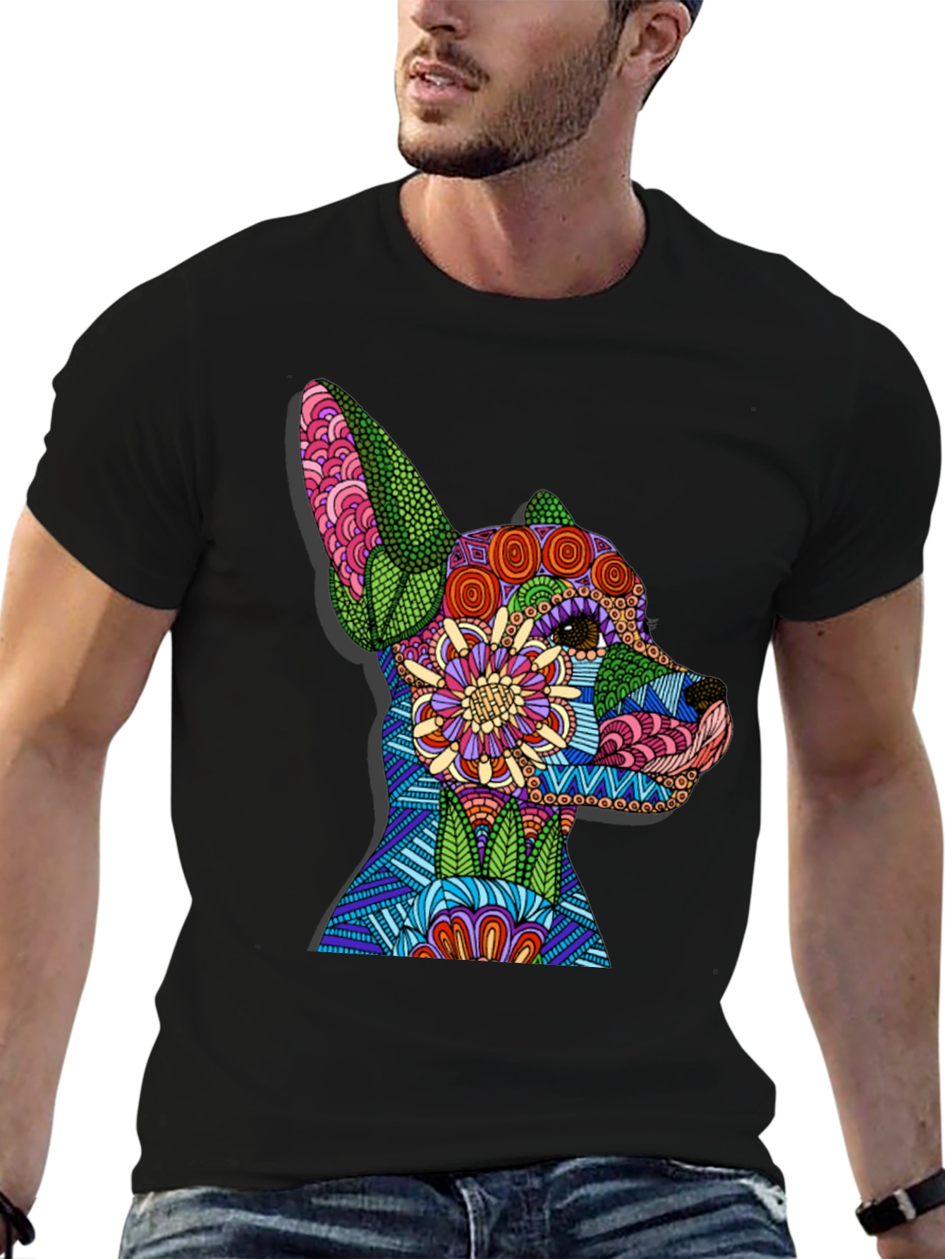Dog Mandala Art Black T-Shirt