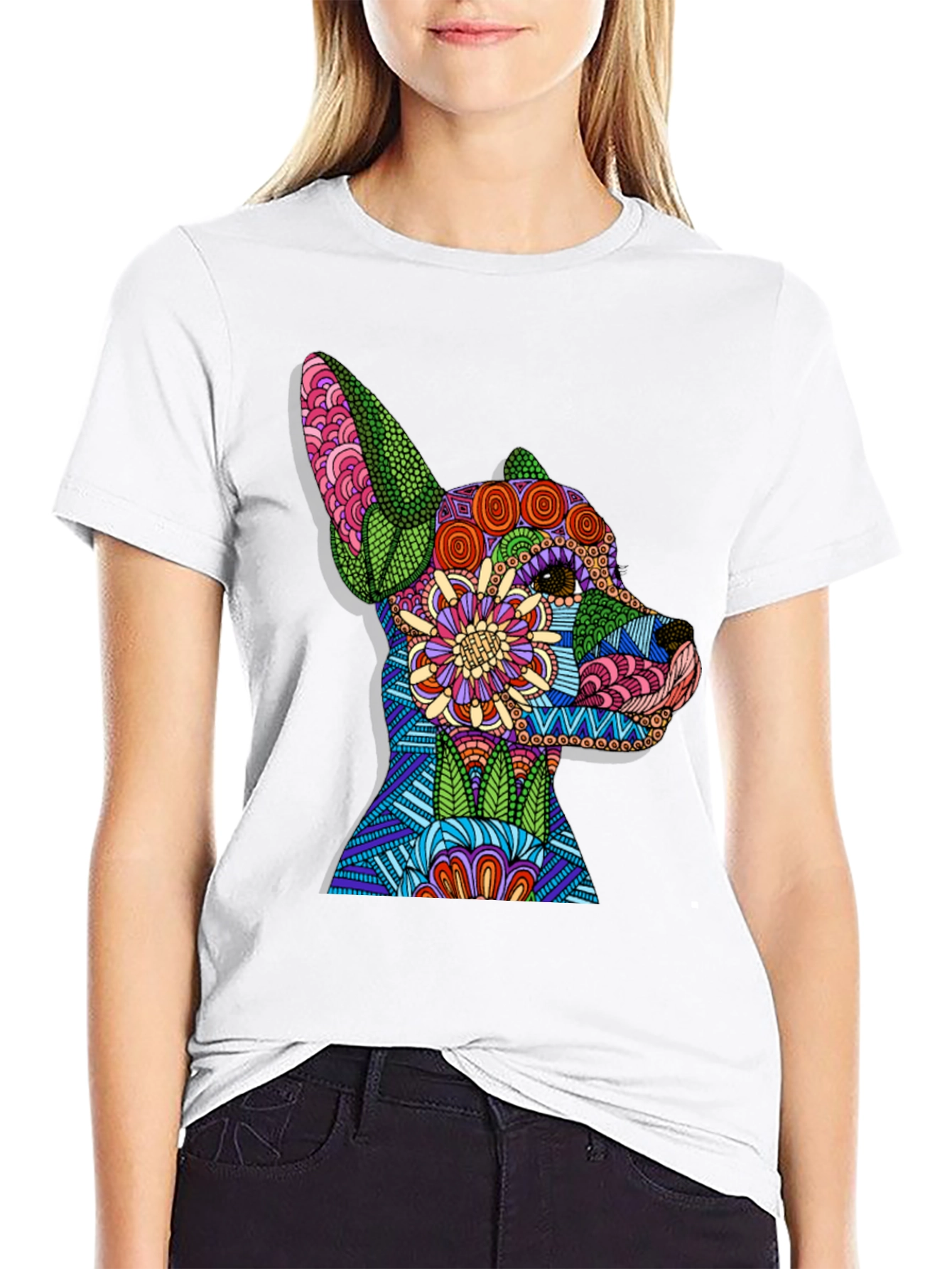 Dog Mandala Art Black T-Shirt