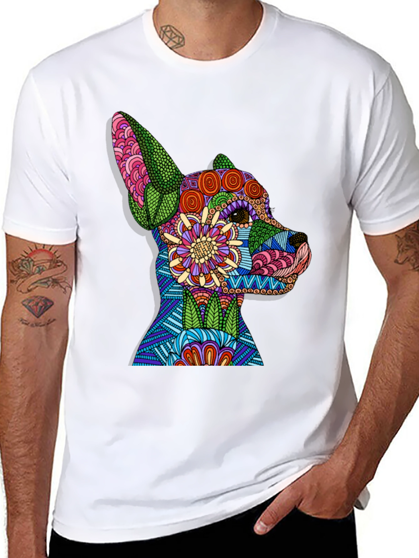 Dog Mandala Art Black T-Shirt