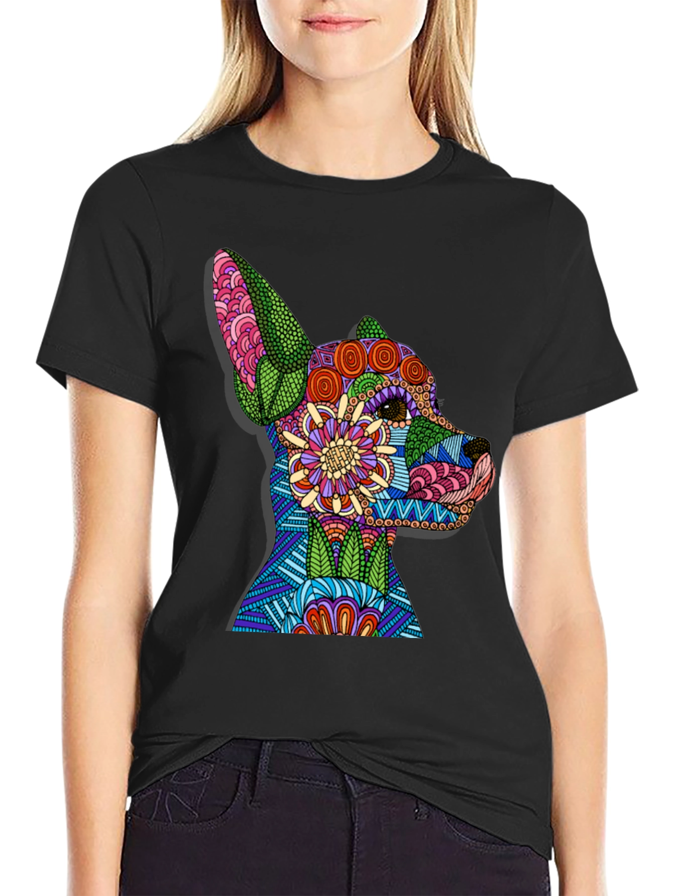 Dog Mandala Art Black T-Shirt