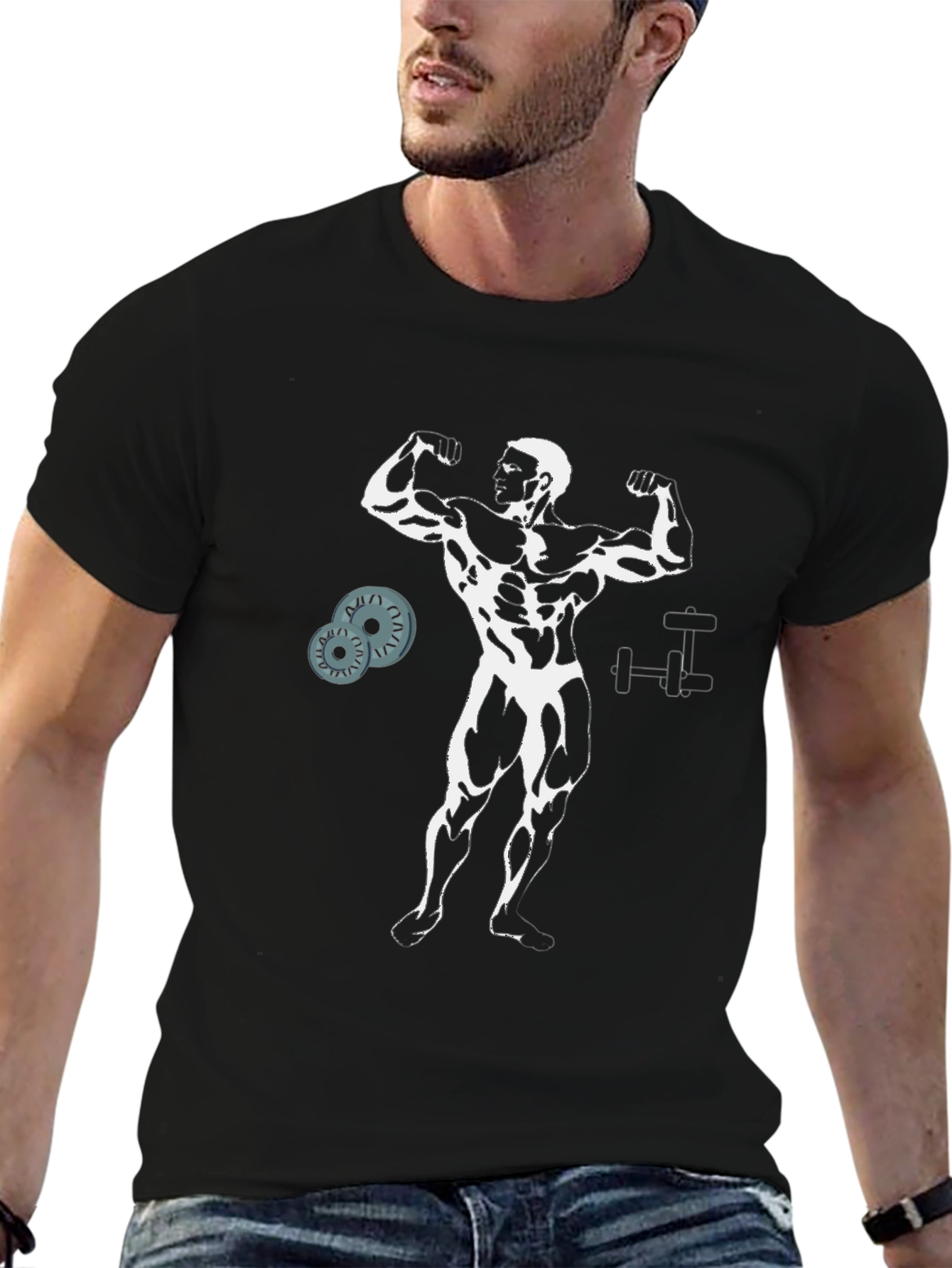 Muscle Man Graphic Tee - Black Cotton Gym Shirt