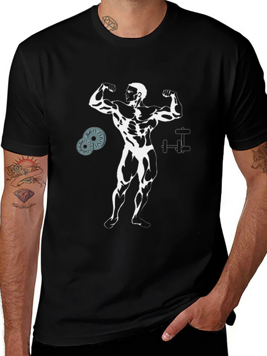 Muscle Man Graphic Tee - Black Cotton Gym Shirt
