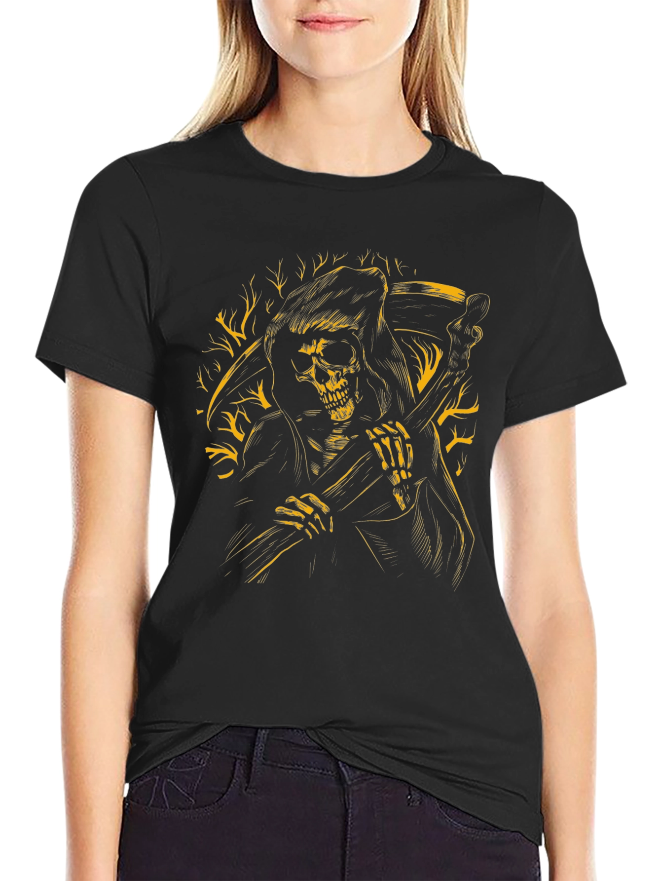 Grim Reaper Graphic Print Black T-Shirt