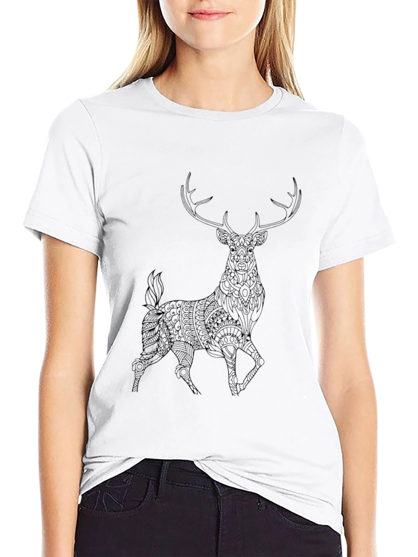 Deer Graphic Print T-Shirt - Mens Black Tee