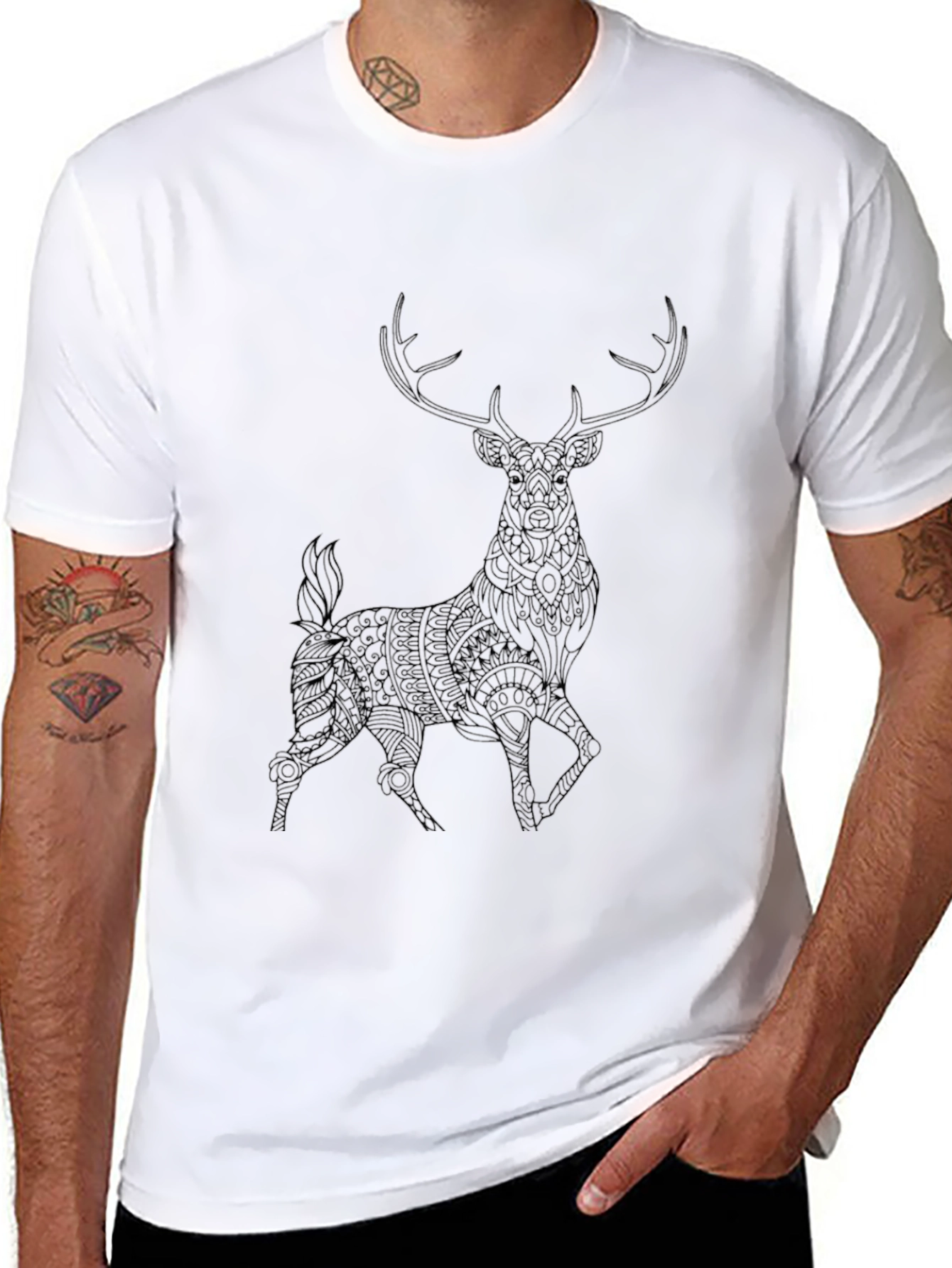 Deer Graphic Print T-Shirt - Mens Black Tee