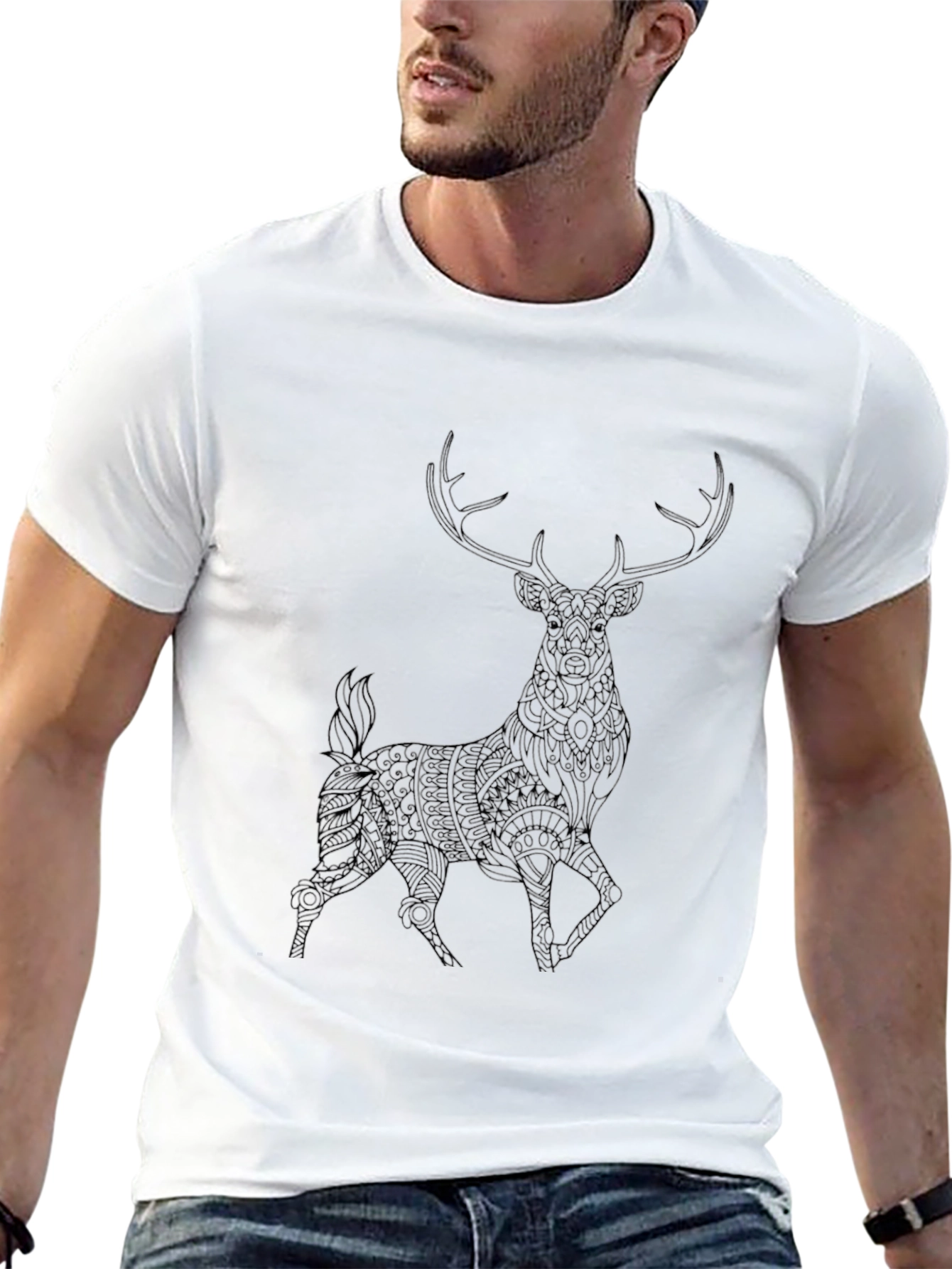 Deer Graphic Print T-Shirt - Mens Black Tee