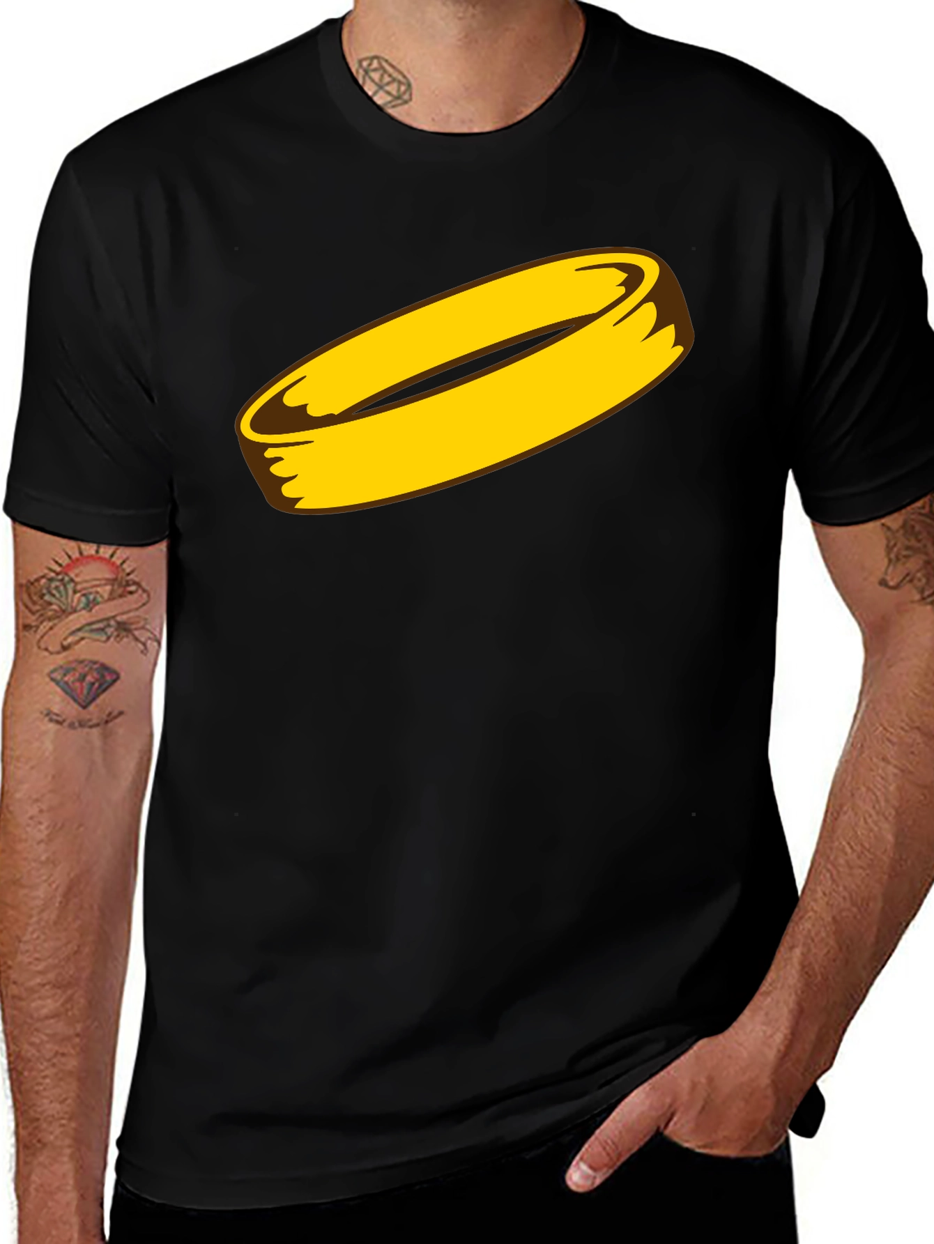 Golden Ring Graphic Black T-Shirt