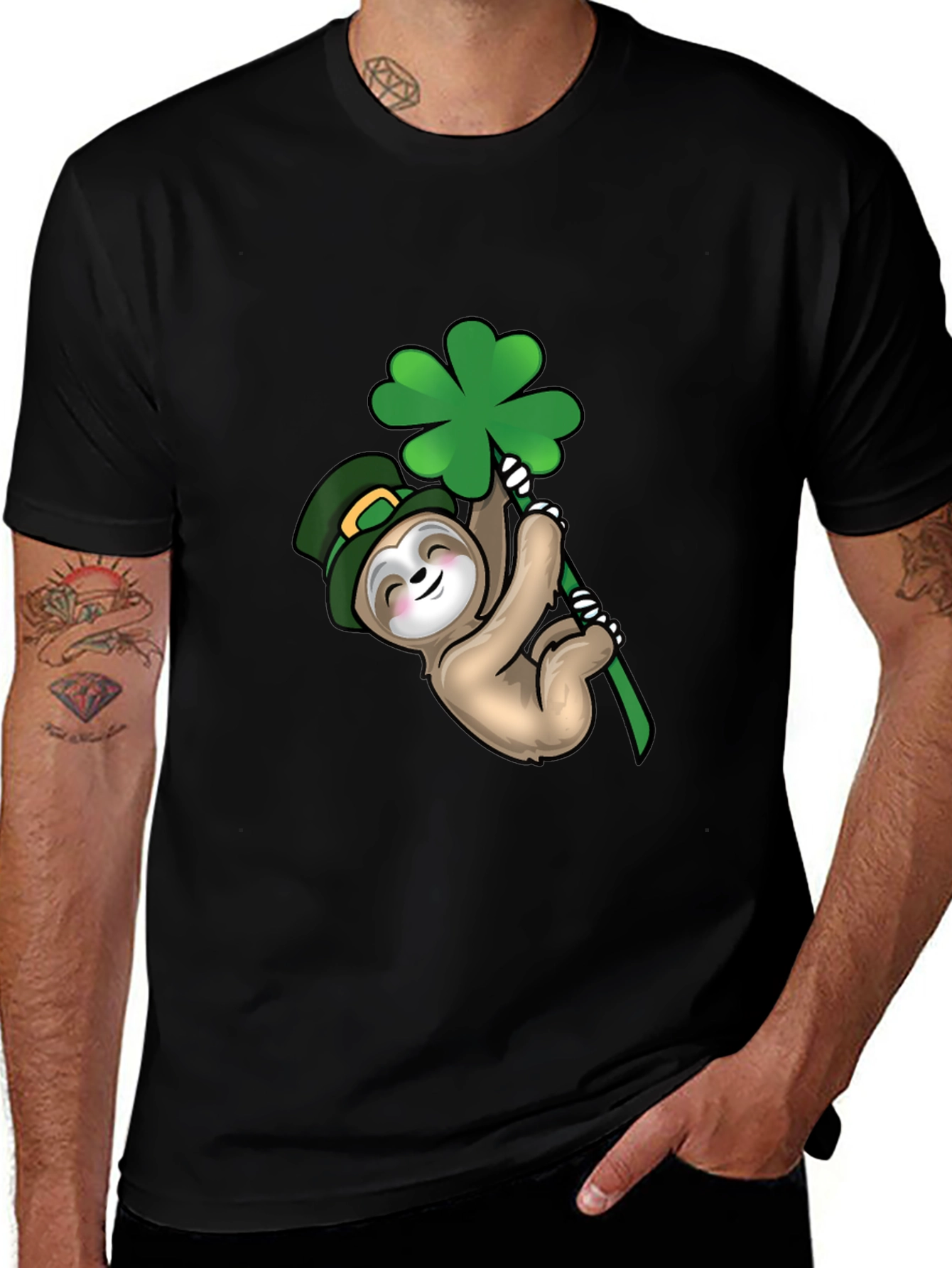St. Patricks Day Sloth Black T-Shirt