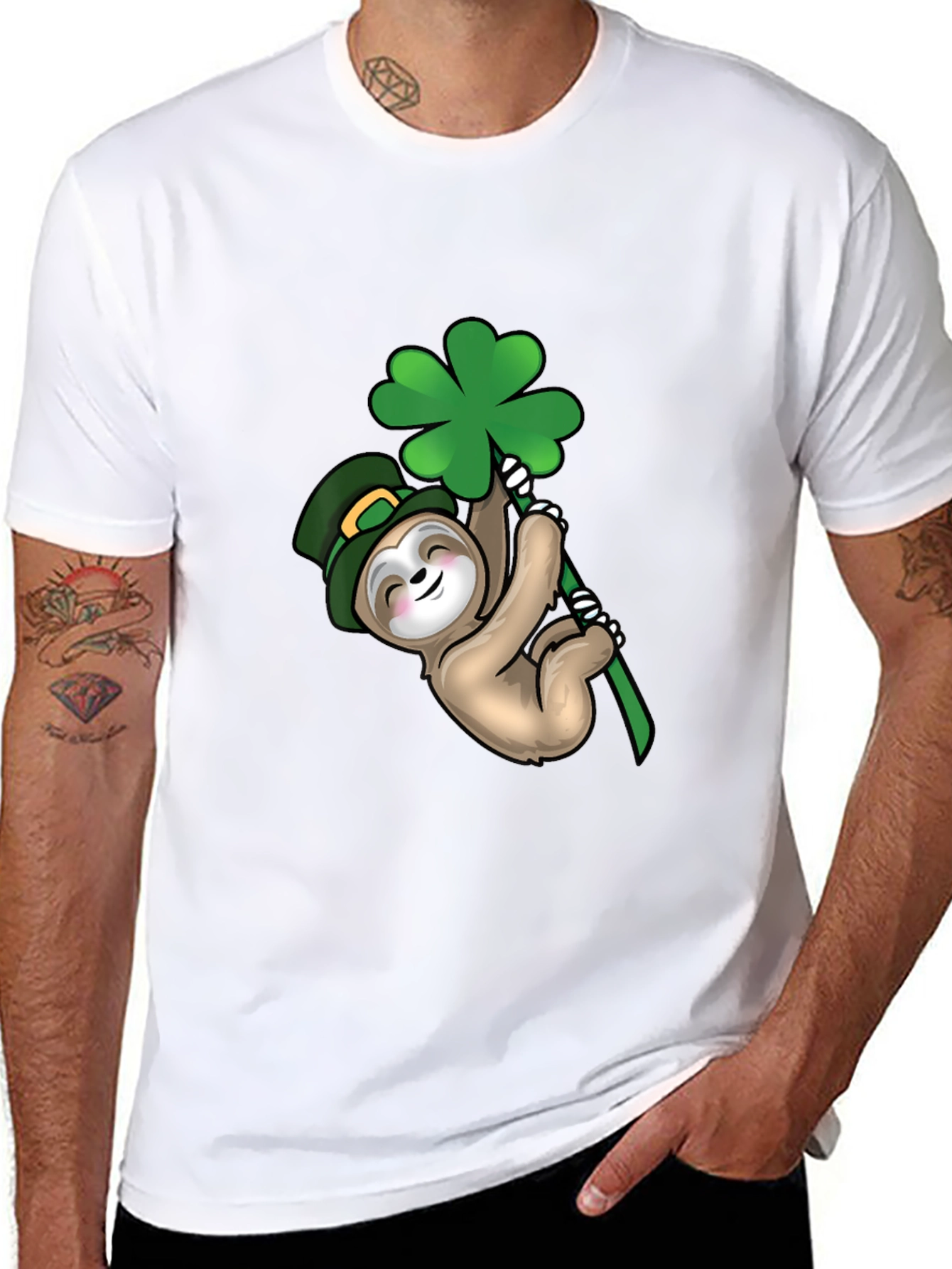 St. Patricks Day Sloth Black T-Shirt