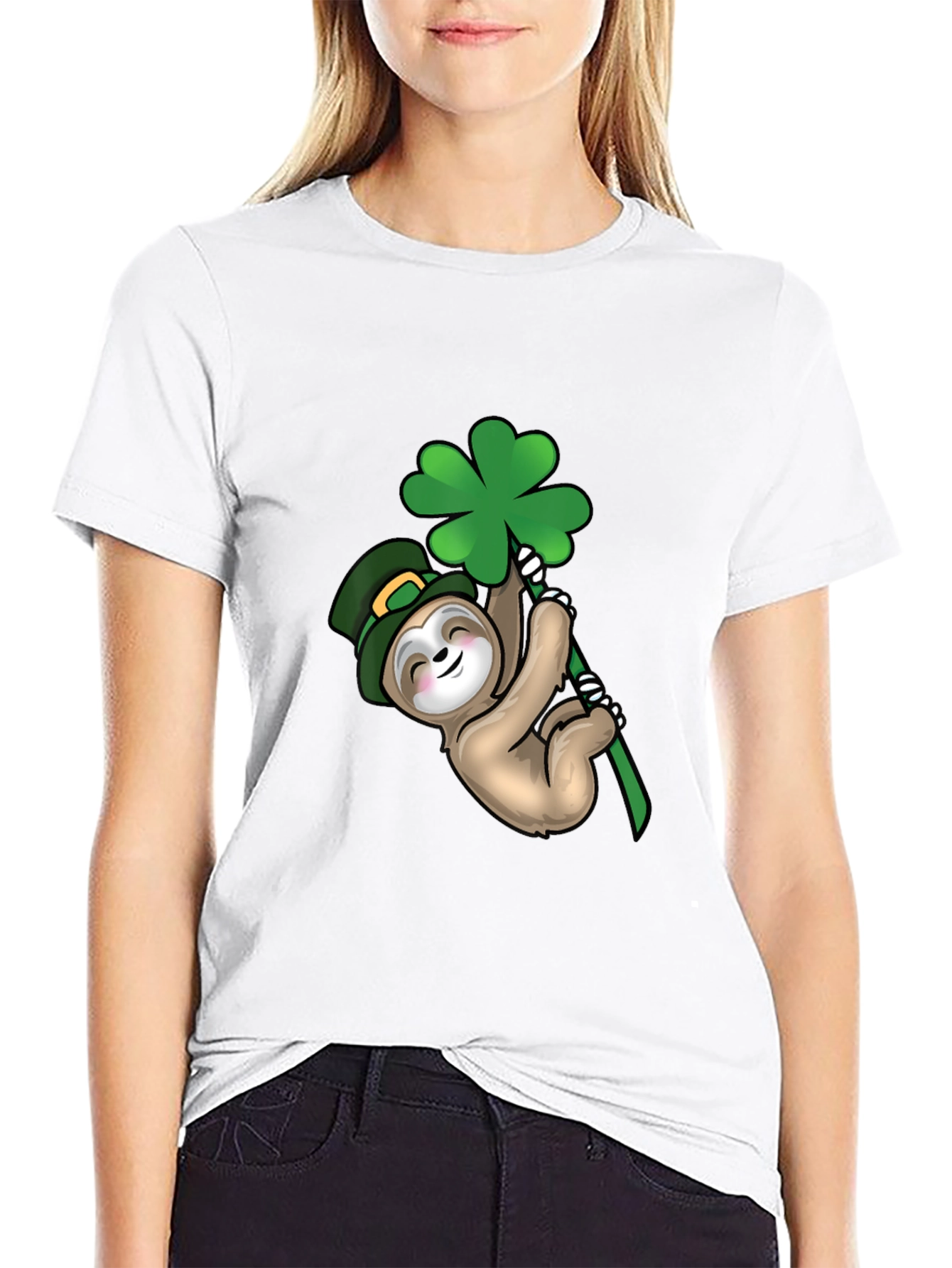 St. Patricks Day Sloth Black T-Shirt