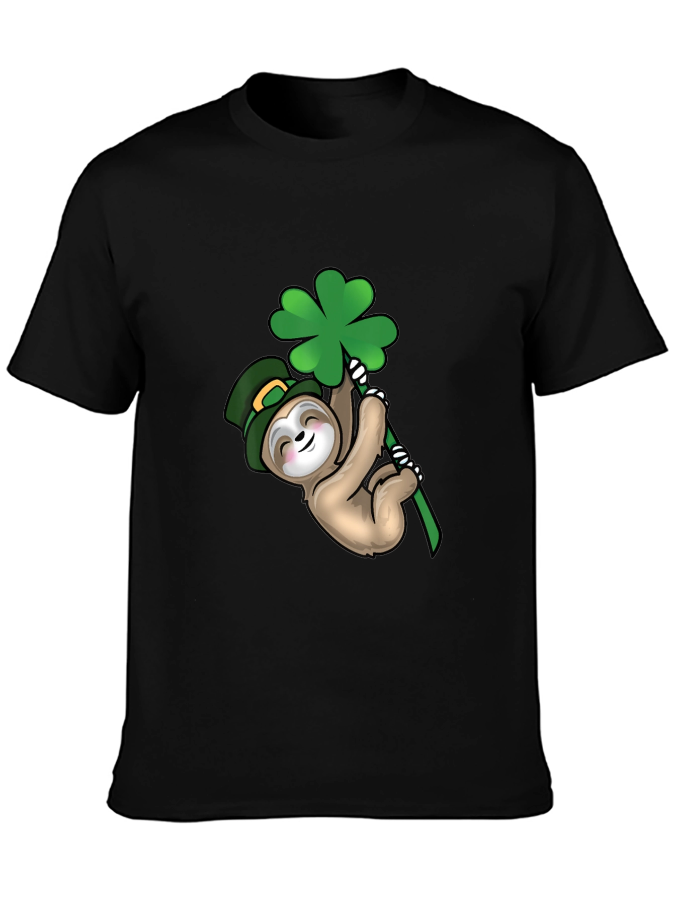 St. Patricks Day Sloth Black T-Shirt