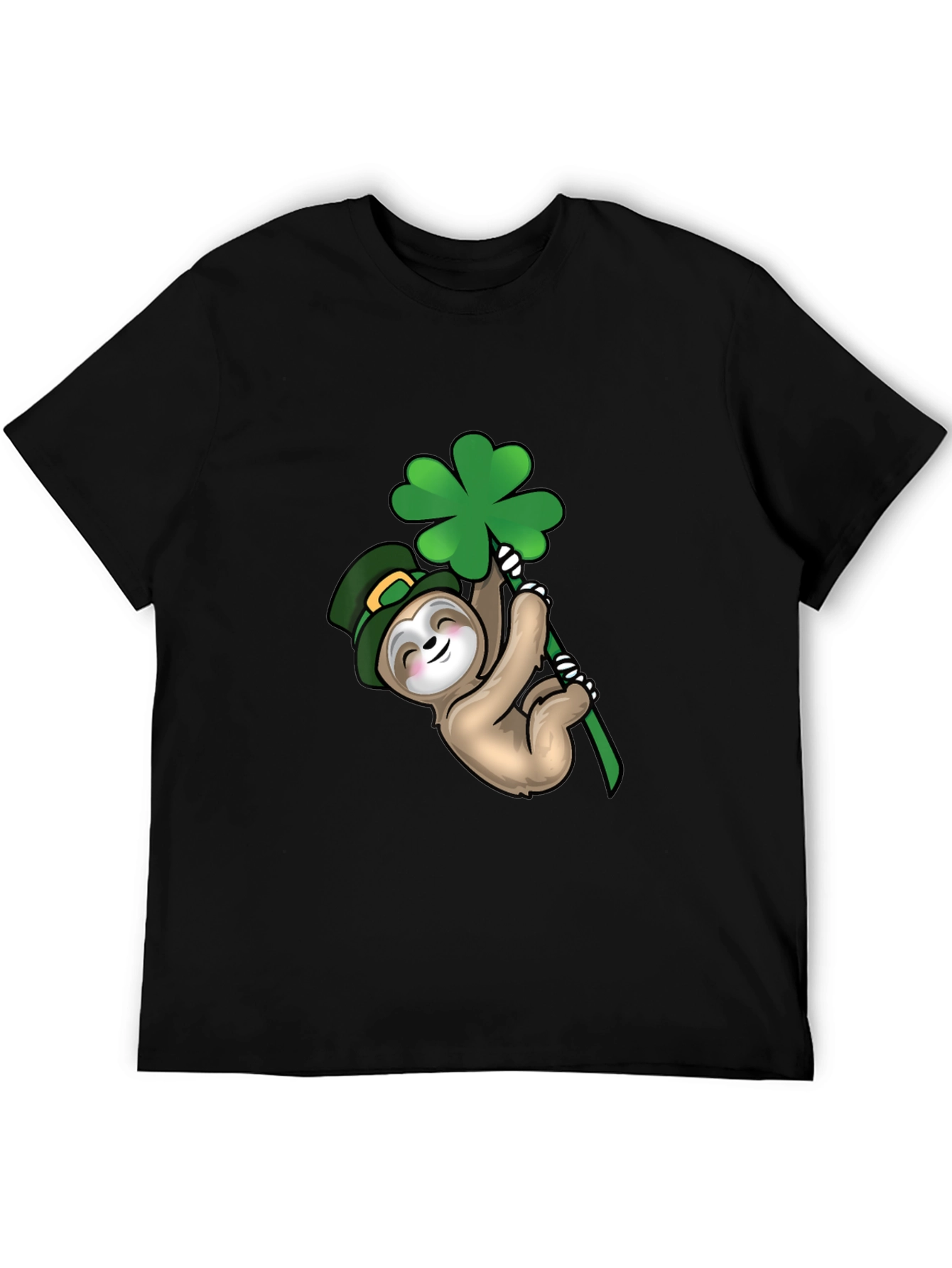 St. Patricks Day Sloth Black T-Shirt