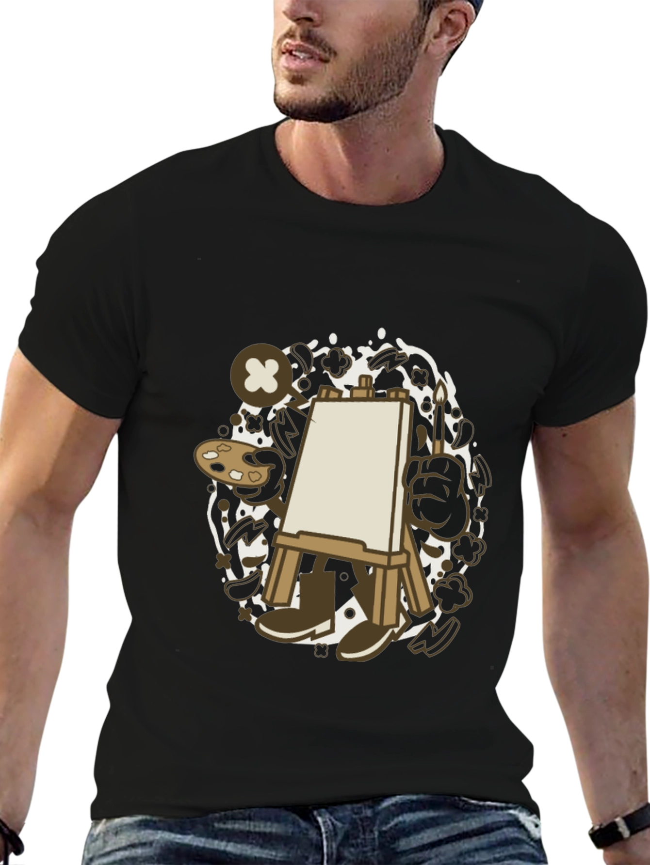 Artist Cartoon Easel Black T-Shirt