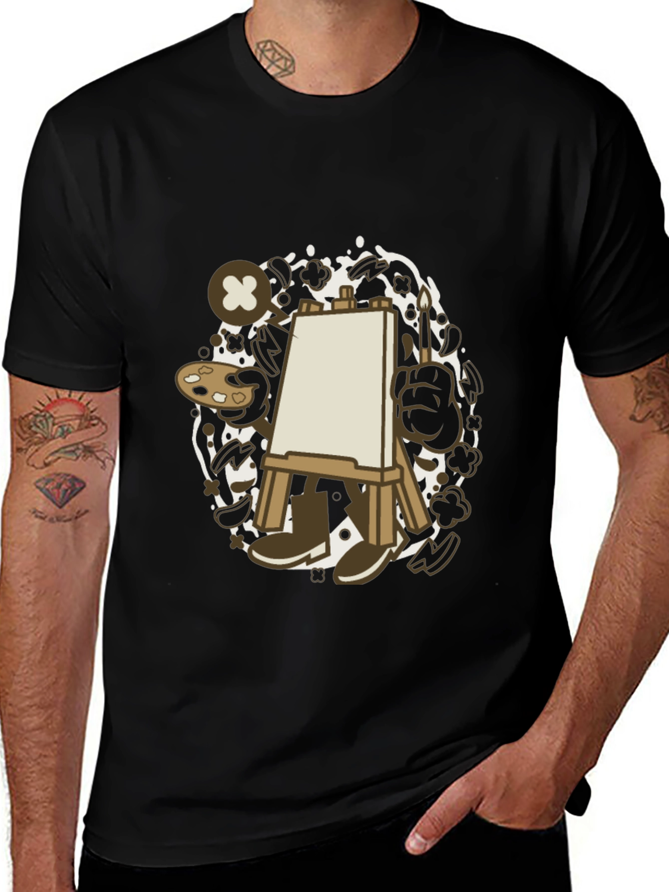 Artist Cartoon Easel Black T-Shirt