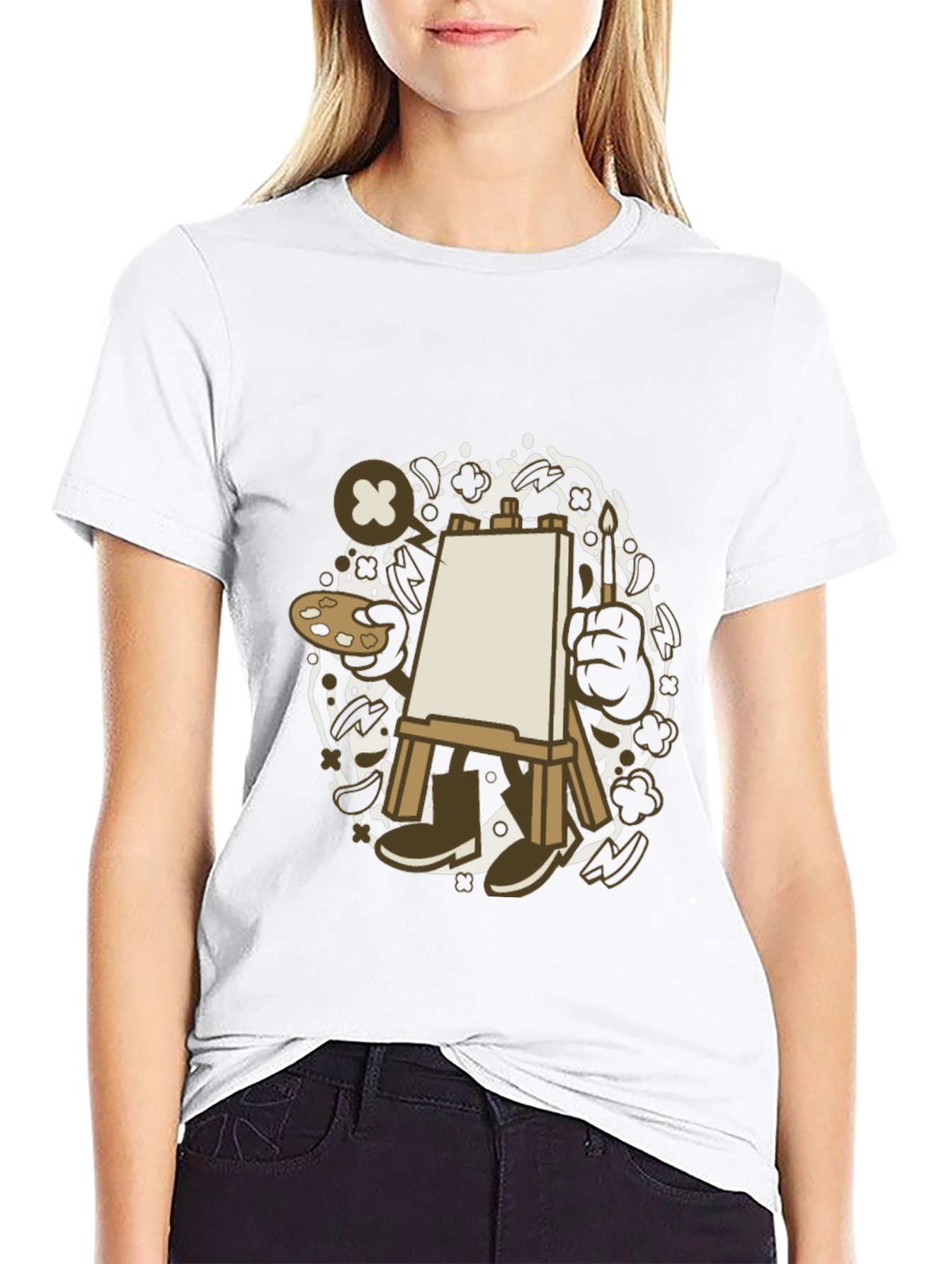 Artist Cartoon Easel Black T-Shirt