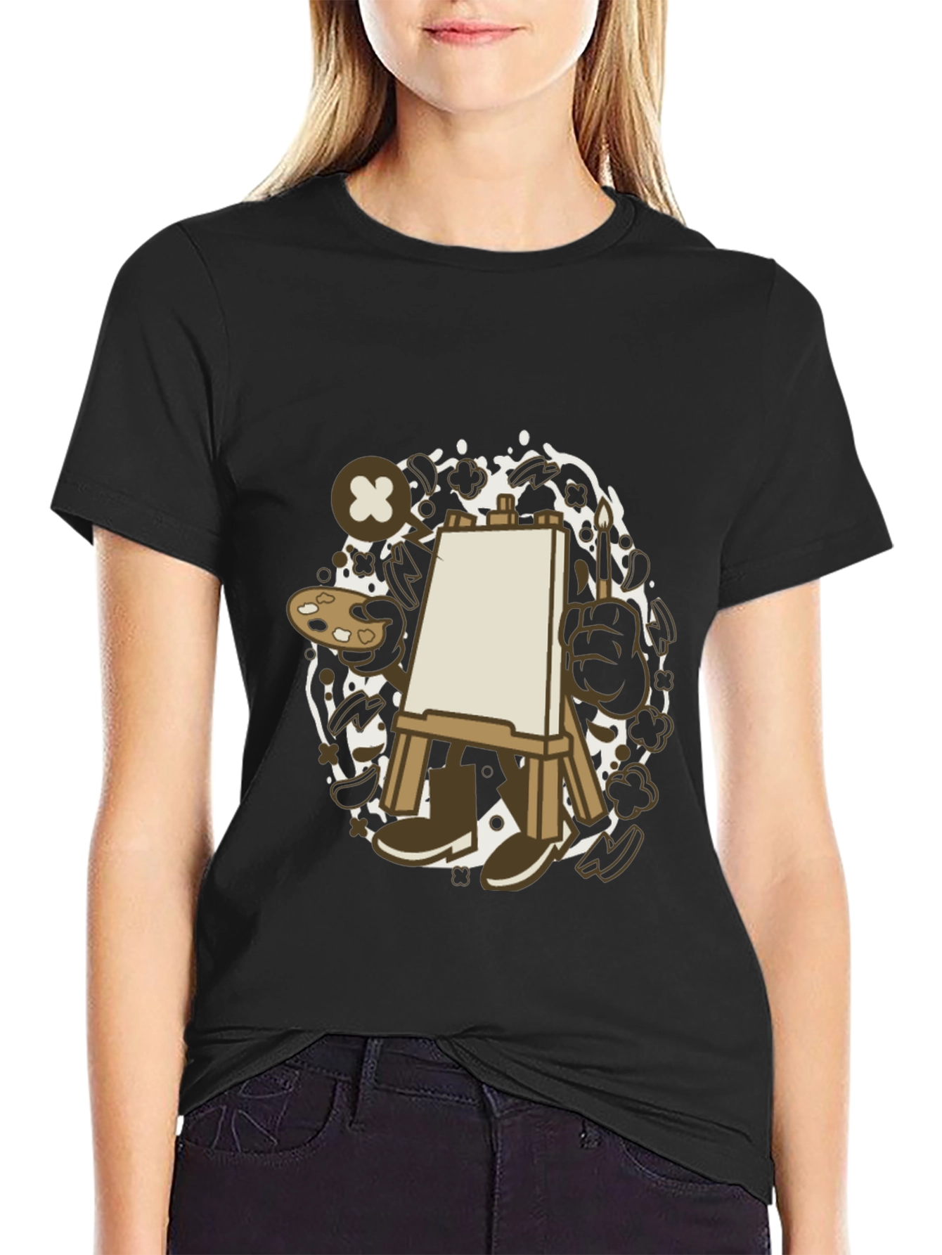 Artist Cartoon Easel Black T-Shirt
