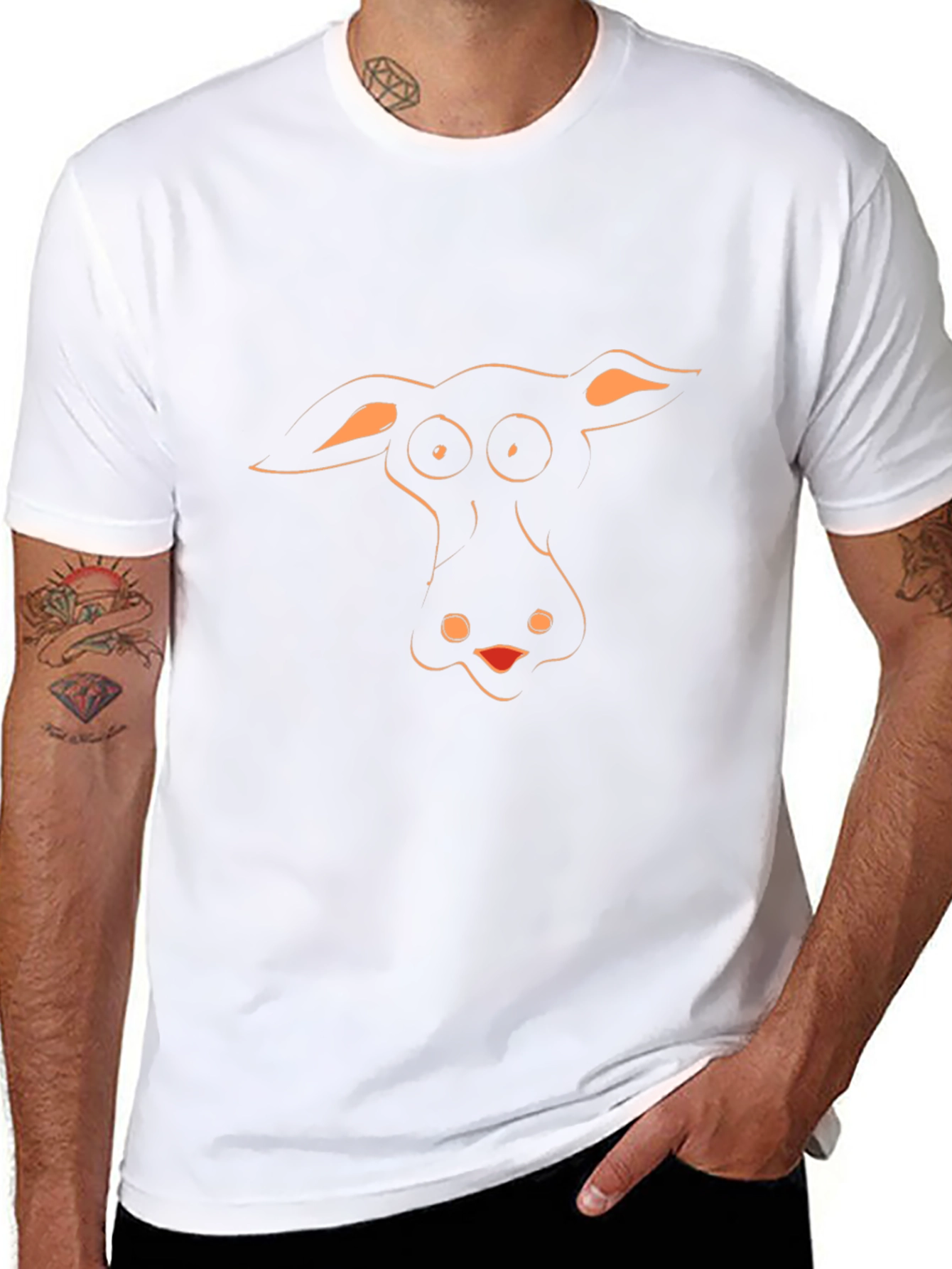Funny Cartoon Animal Face Black T-Shirt