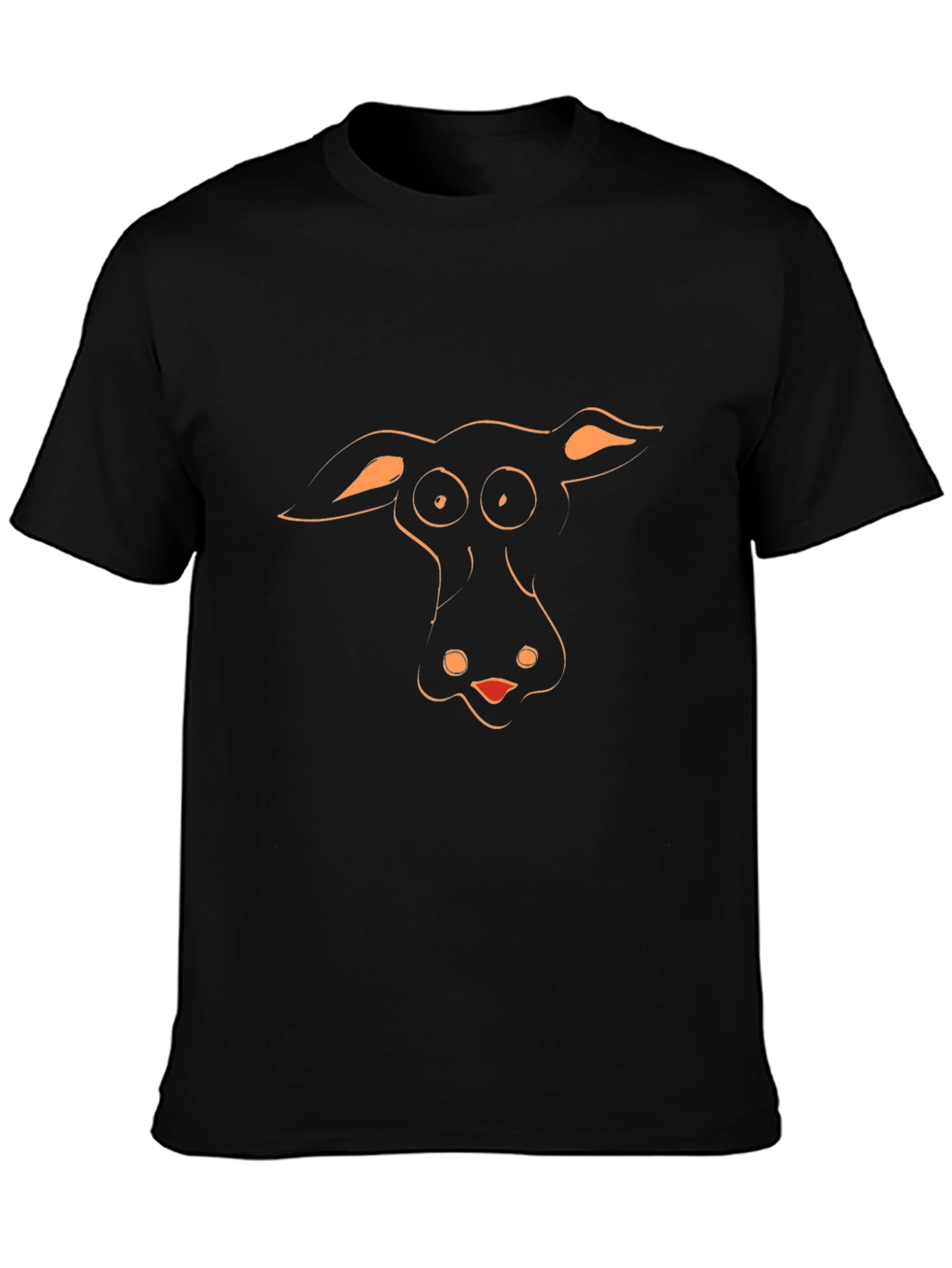 Funny Cartoon Animal Face Black T-Shirt
