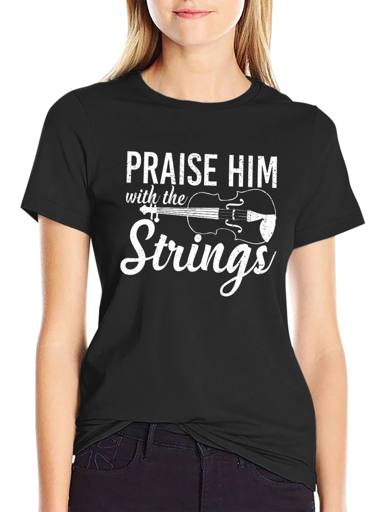 Praise Him Strings Graphic Tee - Black Cotton T-Shirt