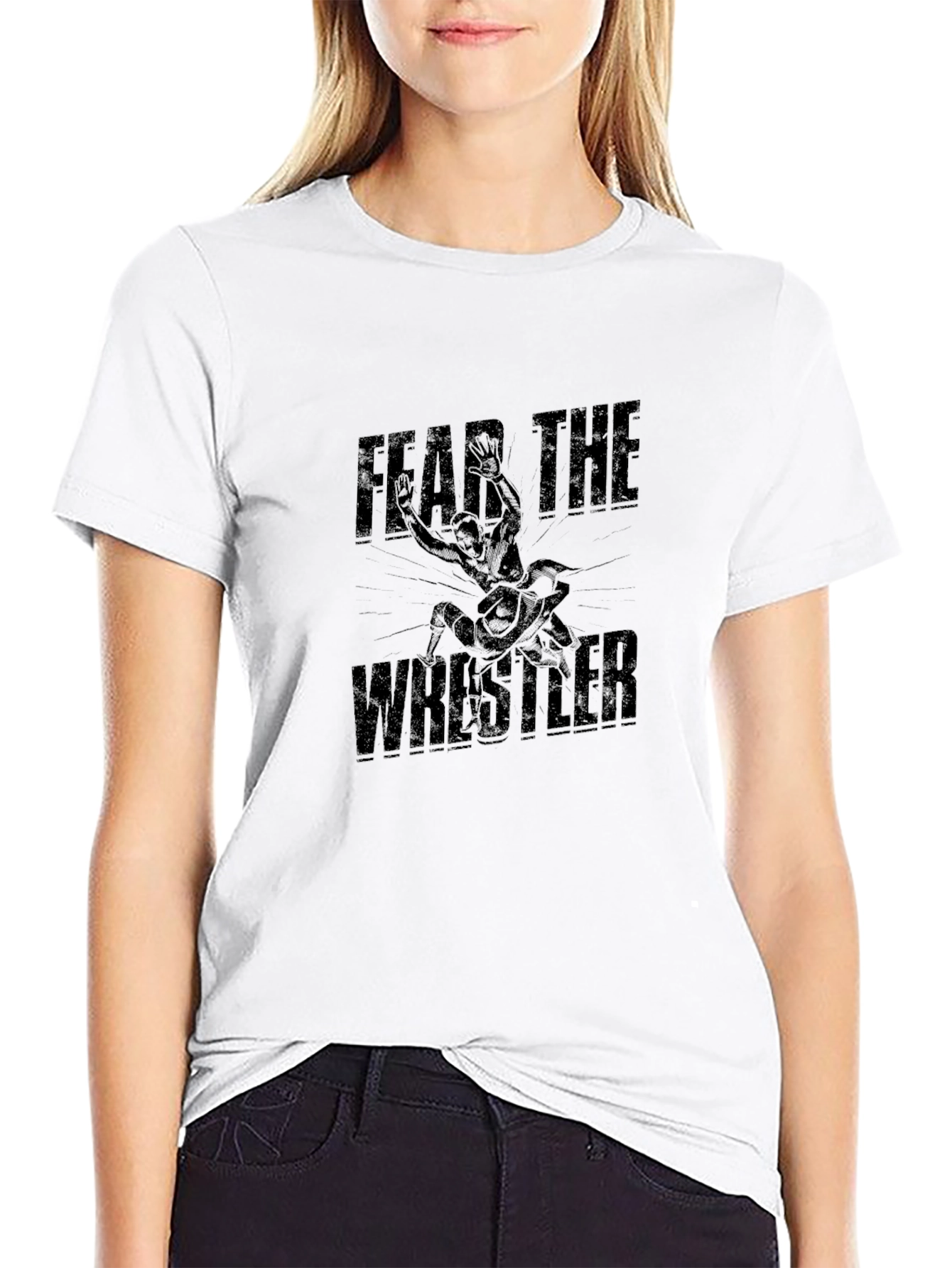 Fear The Wrestler Graphic Print Black T-Shirt