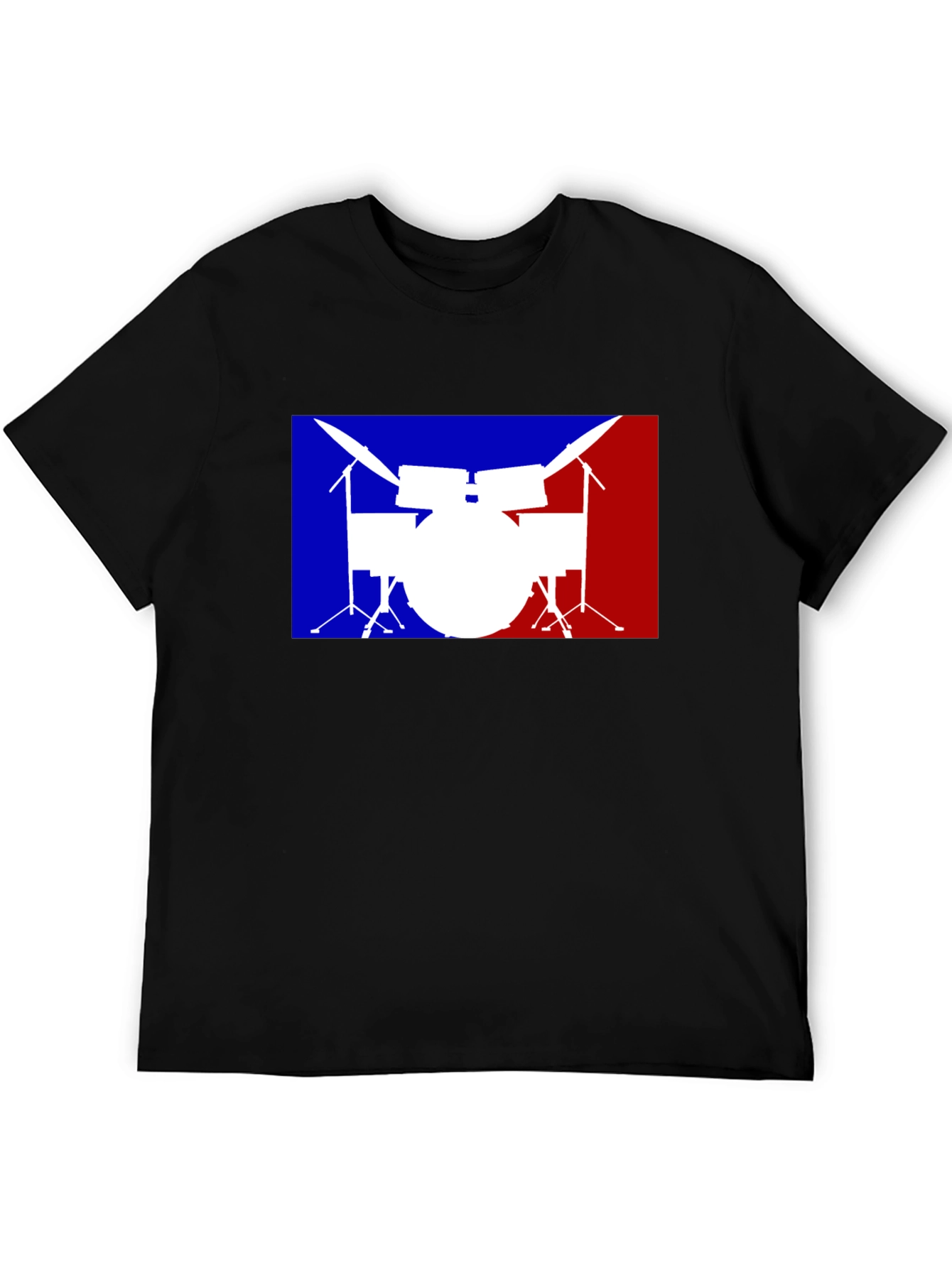 Drum Set Graphic T-Shirt: Blue and Red