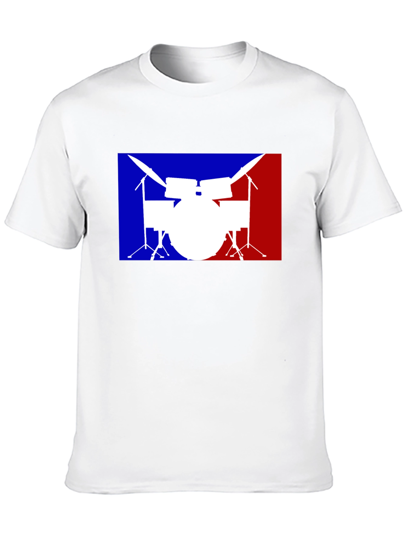 Drum Set Graphic T-Shirt: Blue and Red