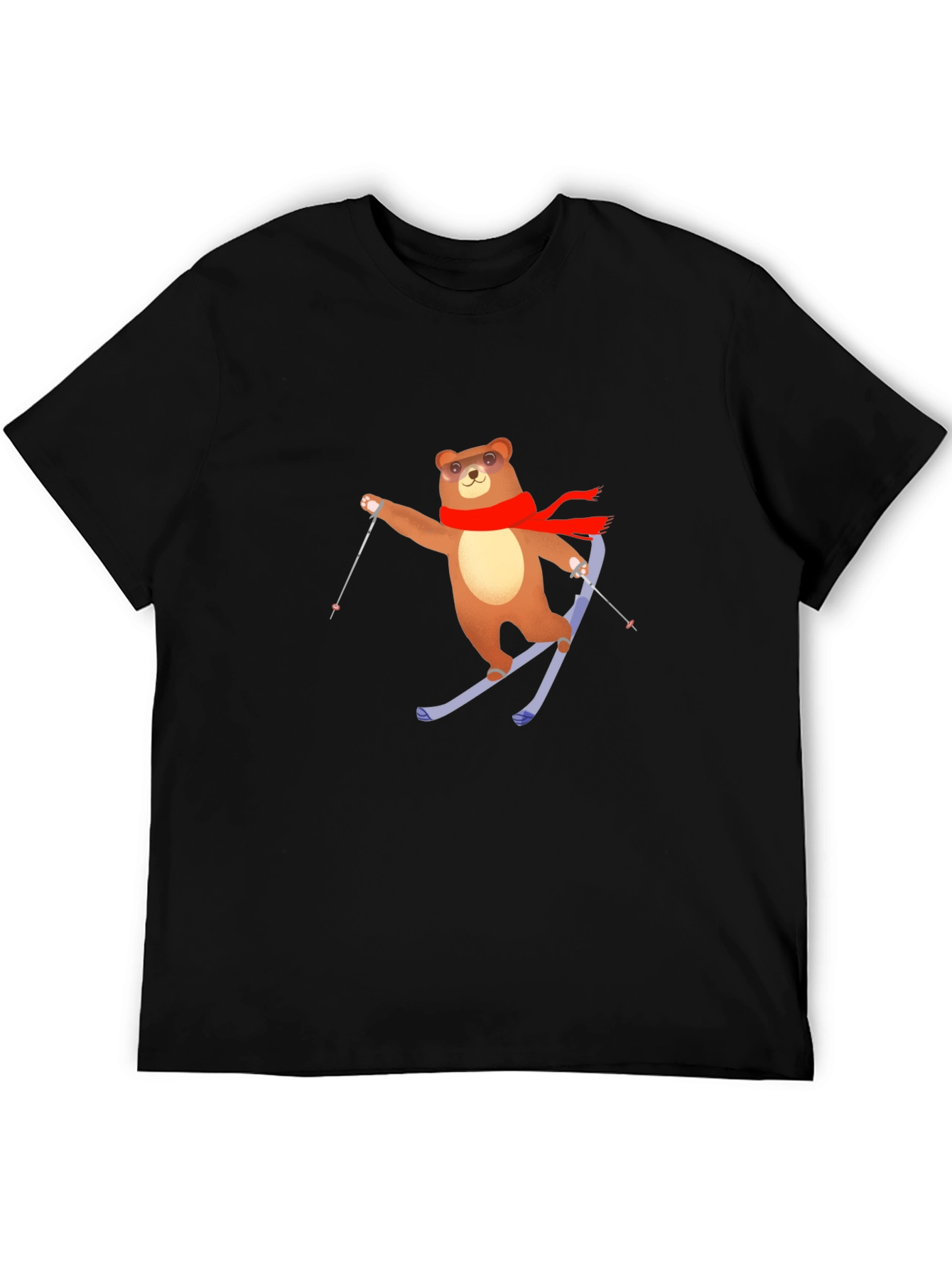 Skiing Bear T-Shirt - Black Cotton Tee