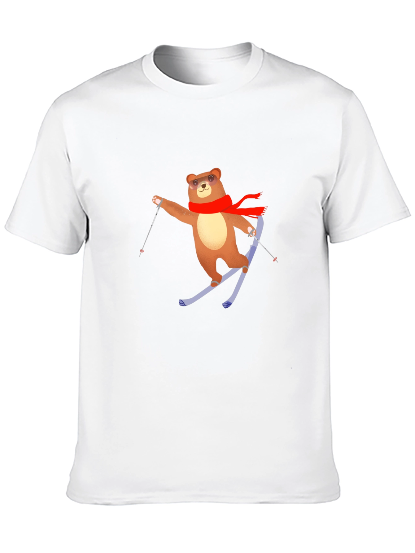 Skiing Bear T-Shirt - Black Cotton Tee