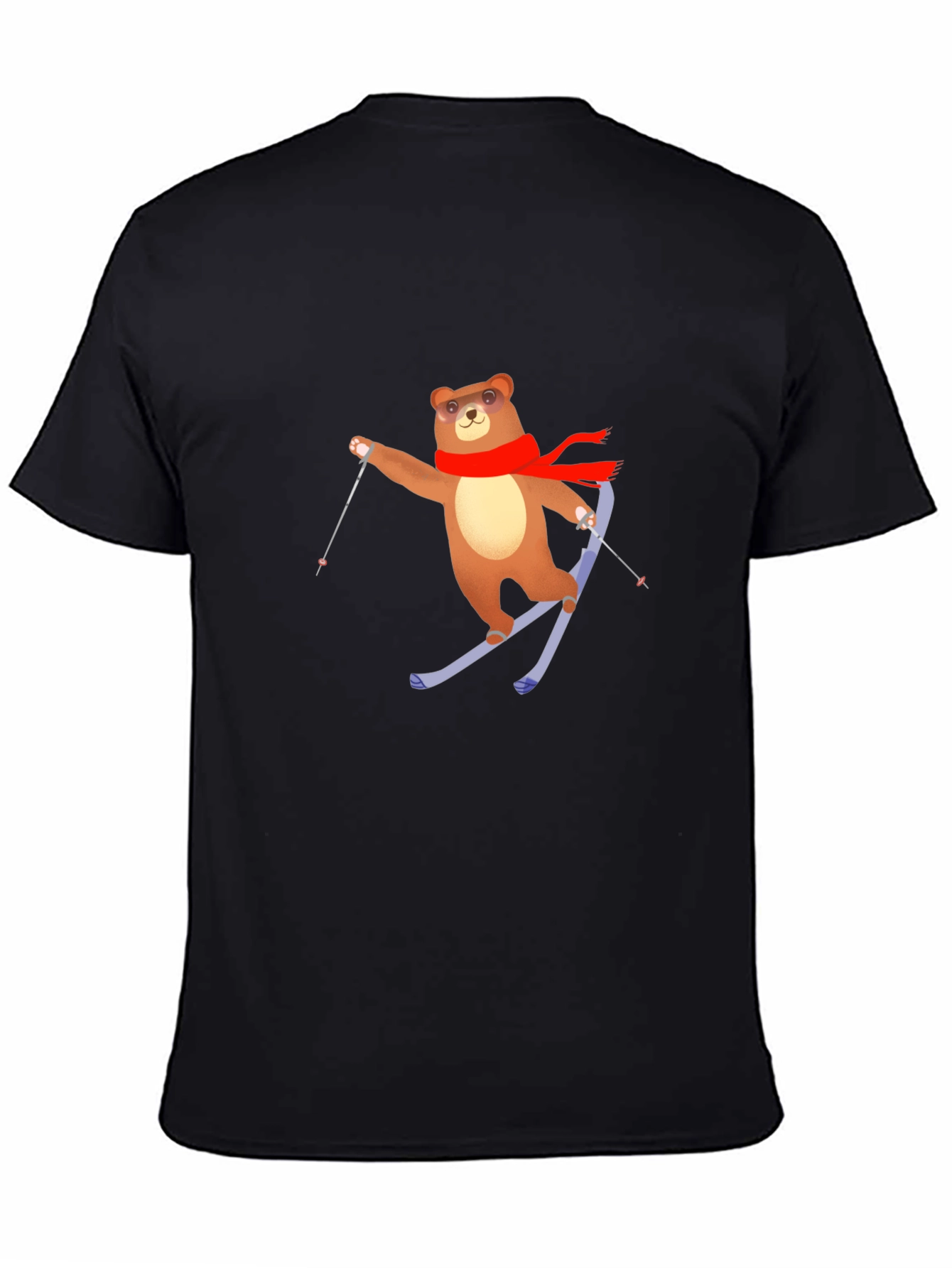 Skiing Bear T-Shirt - Black Cotton Tee