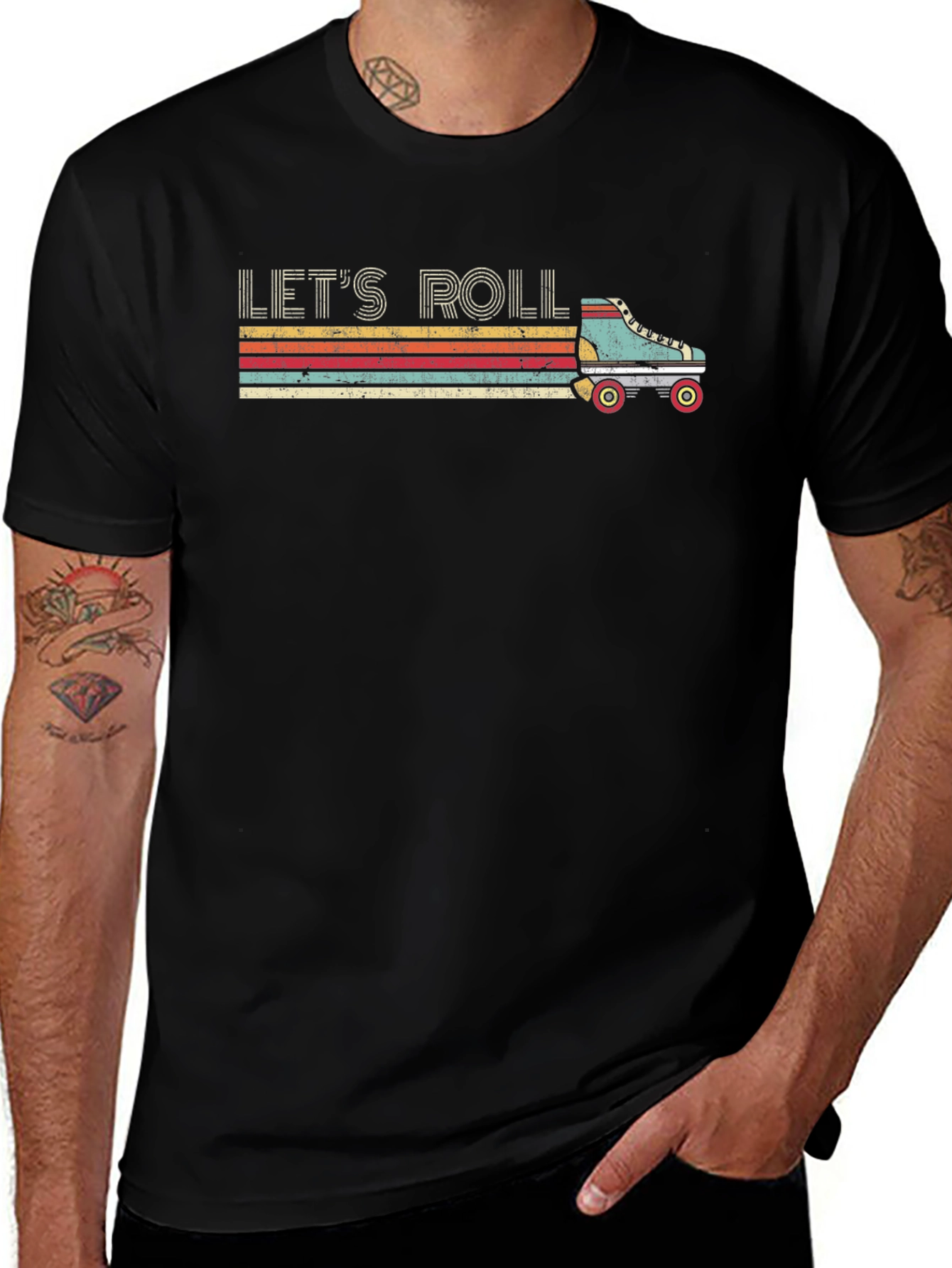 Lets Roll Retro Roller Skate Graphic T-Shirt