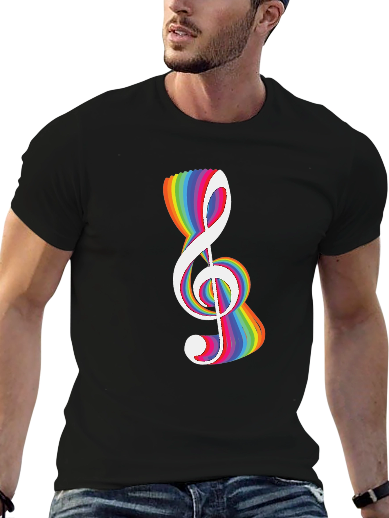 Rainbow Treble Clef Graphic Tee - Black