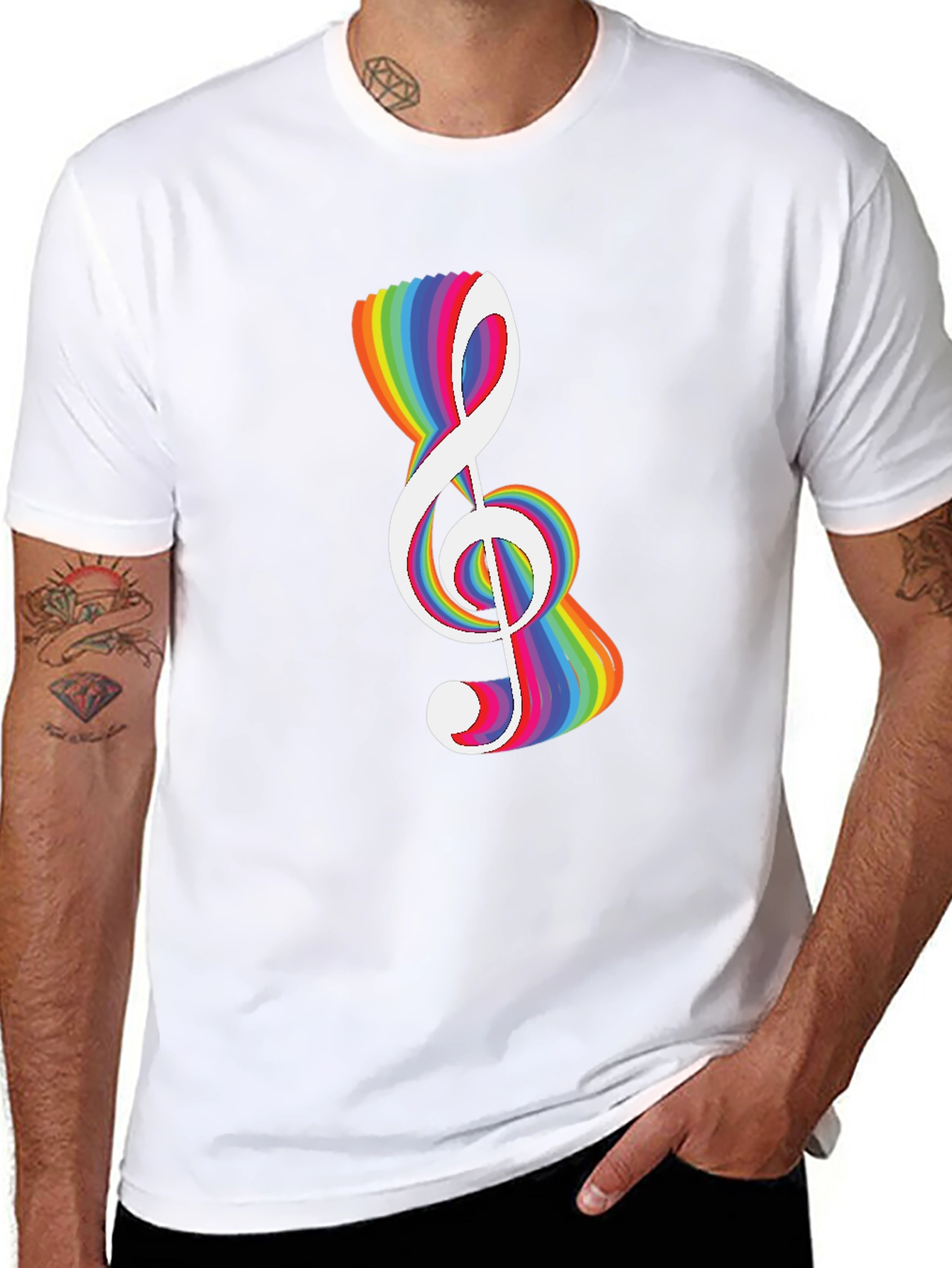 Rainbow Treble Clef Graphic Tee - Black
