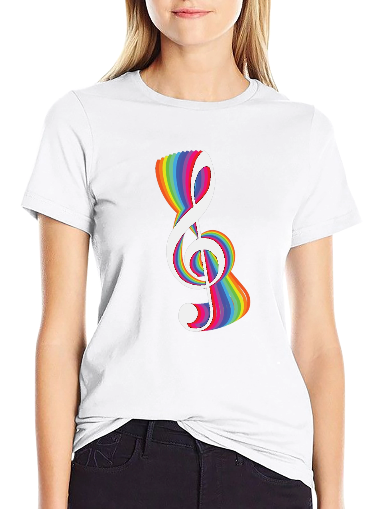 Rainbow Treble Clef Graphic Tee - Black