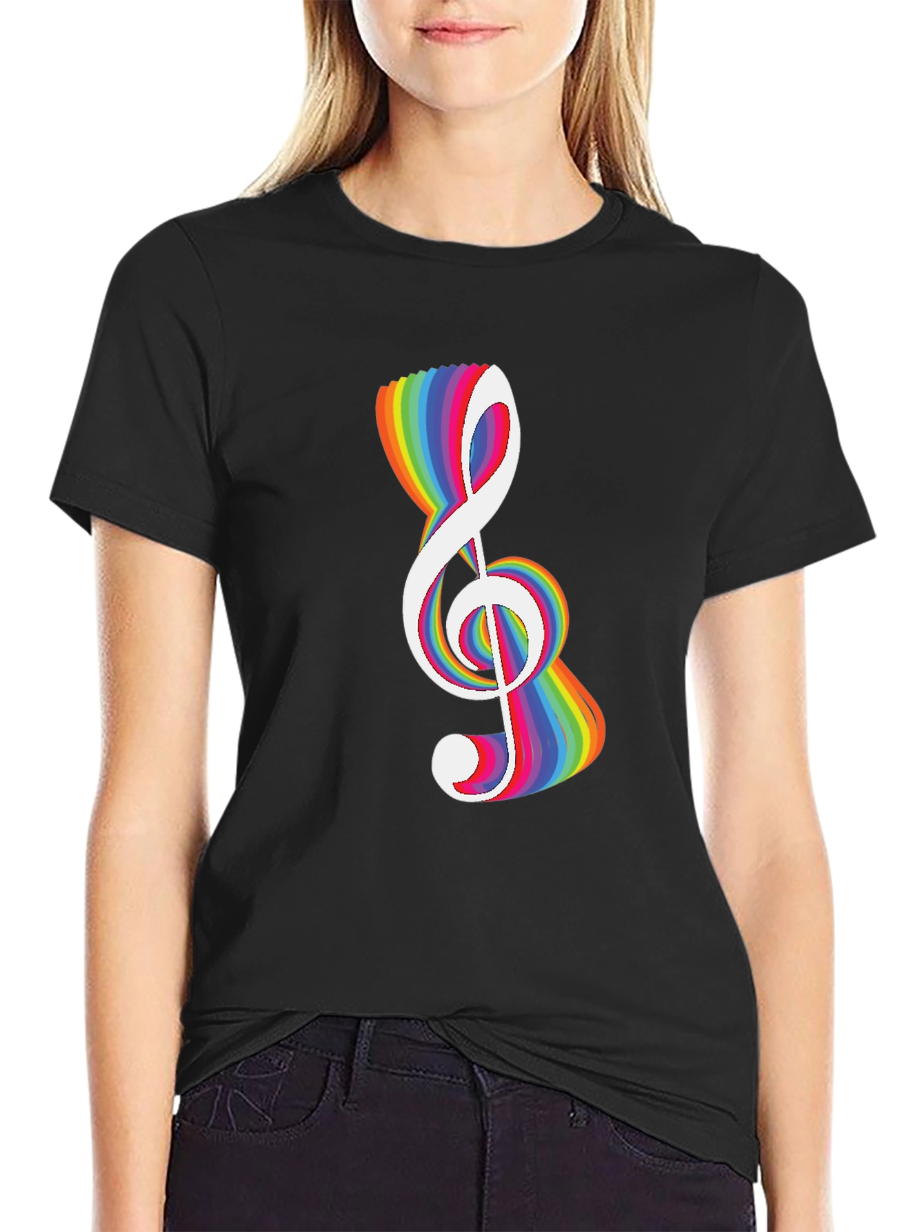 Rainbow Treble Clef Graphic Tee - Black