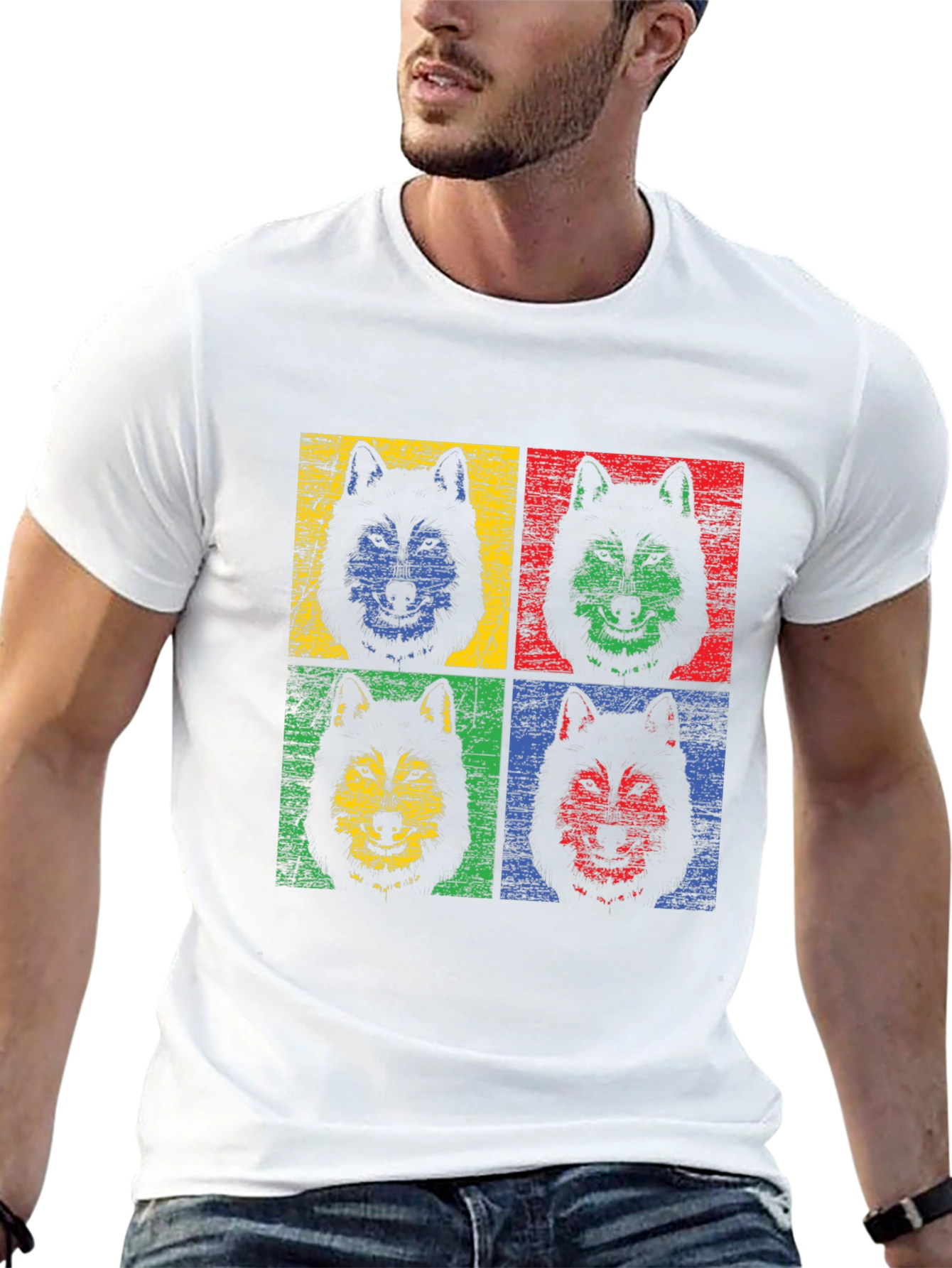 Pop Art Wolf Graphic Black T-Shirt