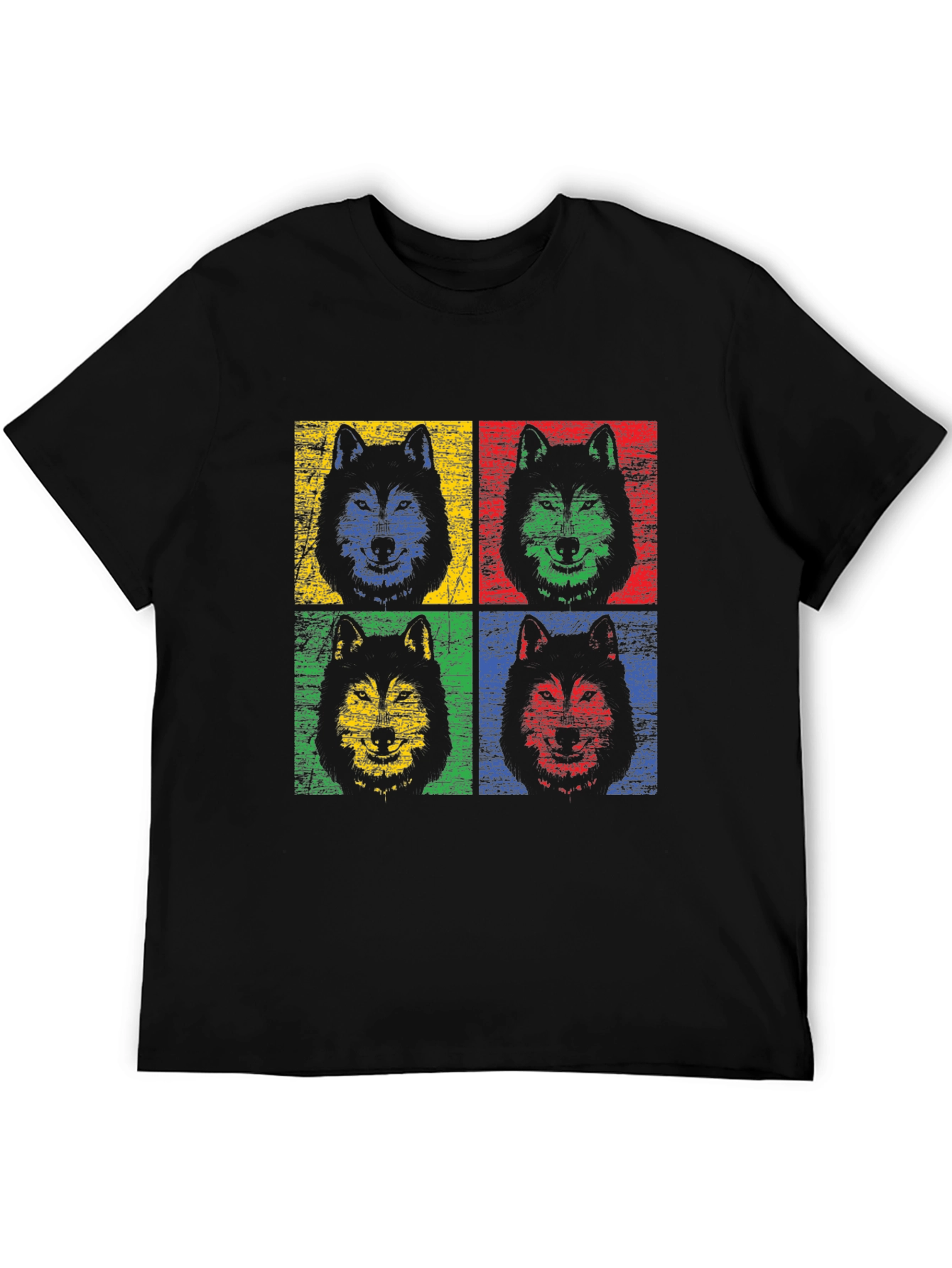Pop Art Wolf Graphic Black T-Shirt