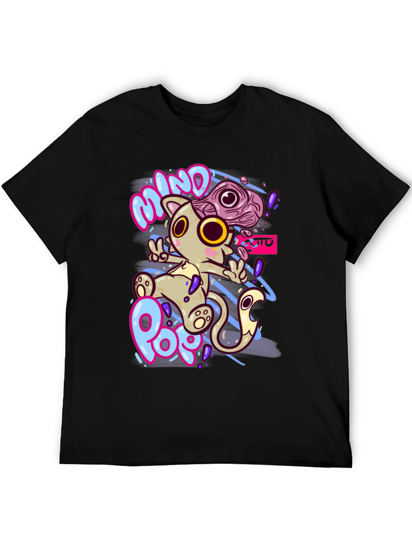 Mind Pop Graphic Tee - Unique Cartoon Cat Design
