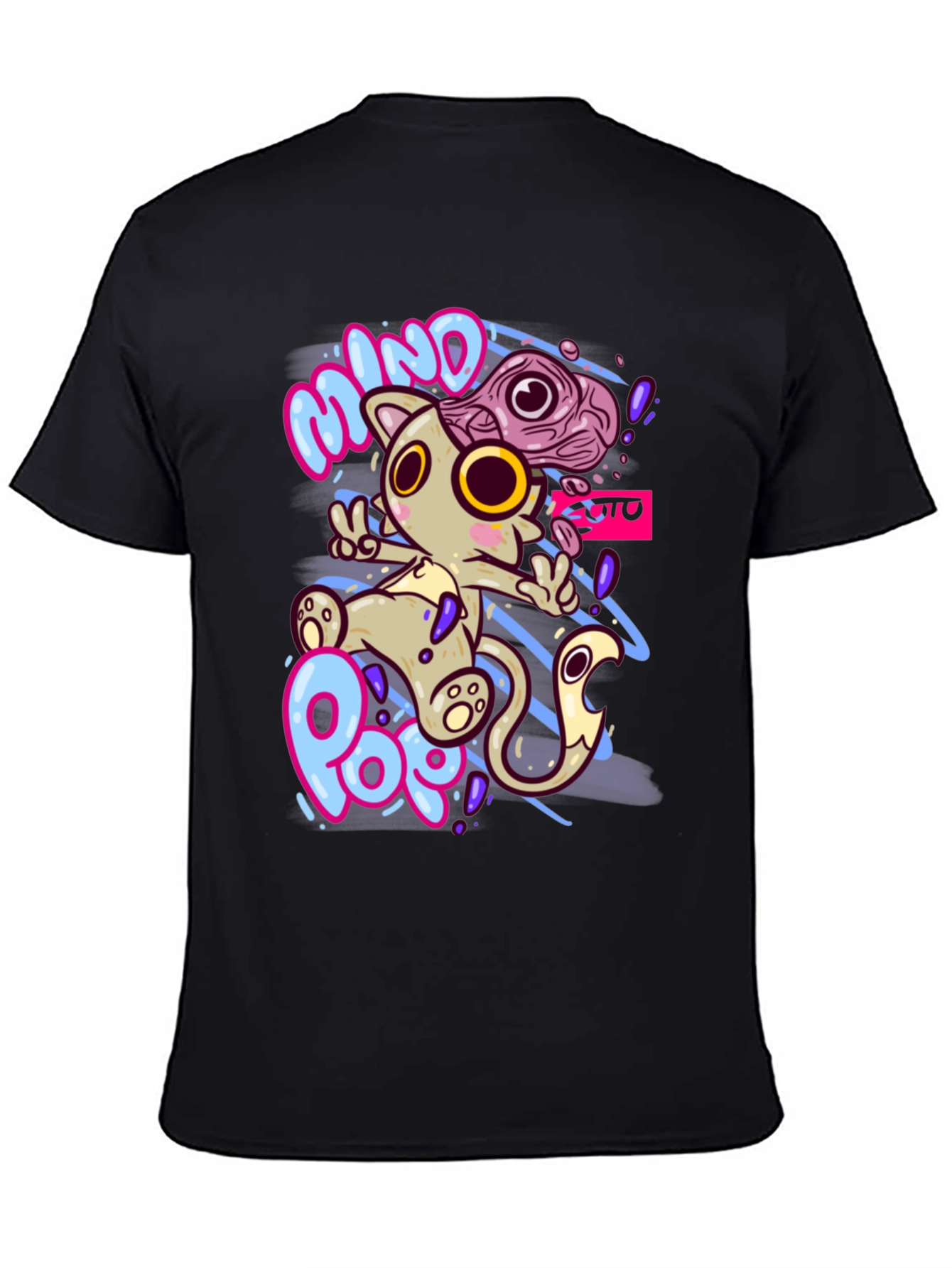 Mind Pop Graphic Tee - Unique Cartoon Cat Design